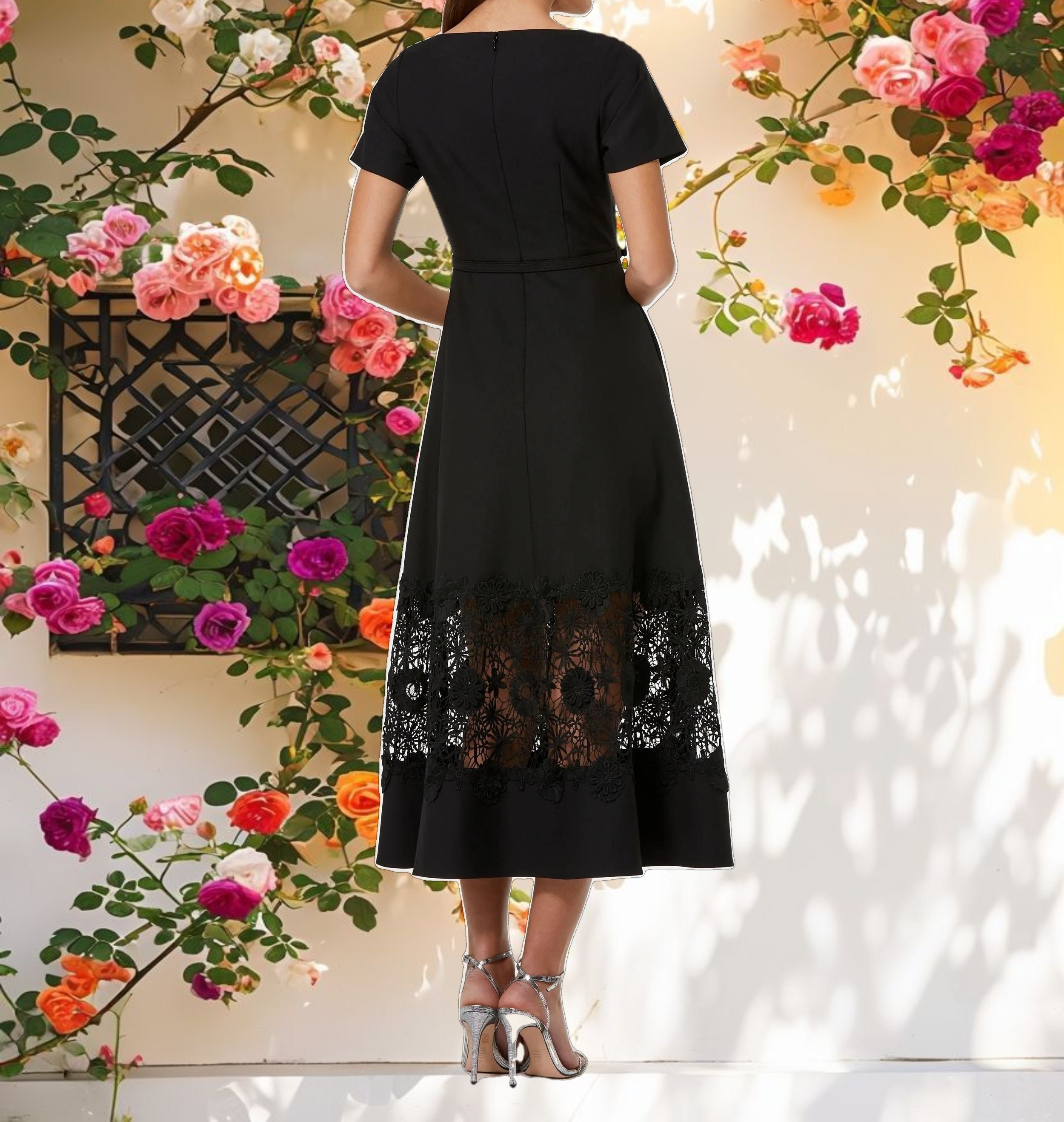 Crepe Boat Neck Midi Dress With Belt