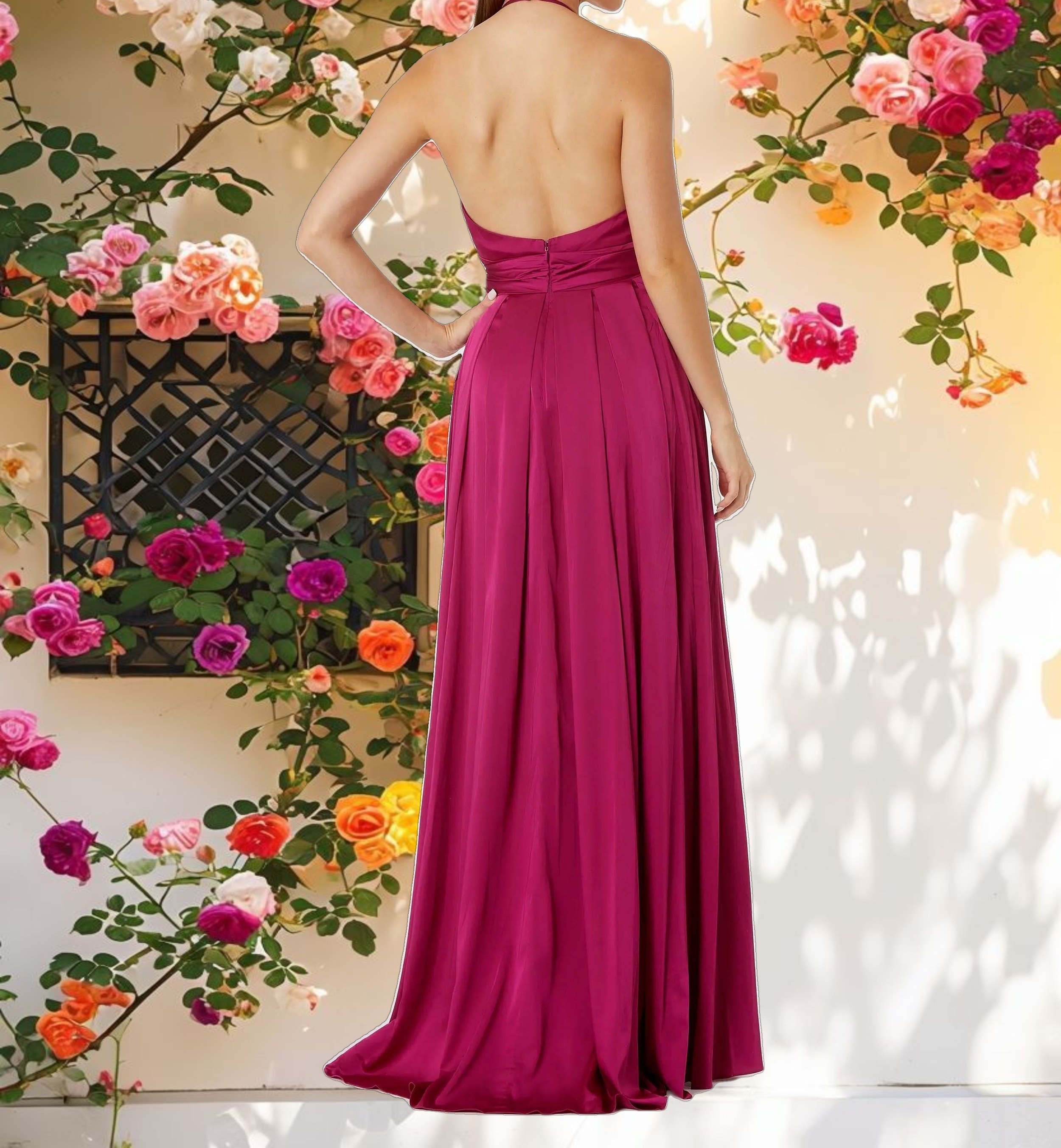 Dark Purple Halter Neck Charmeuse Gown