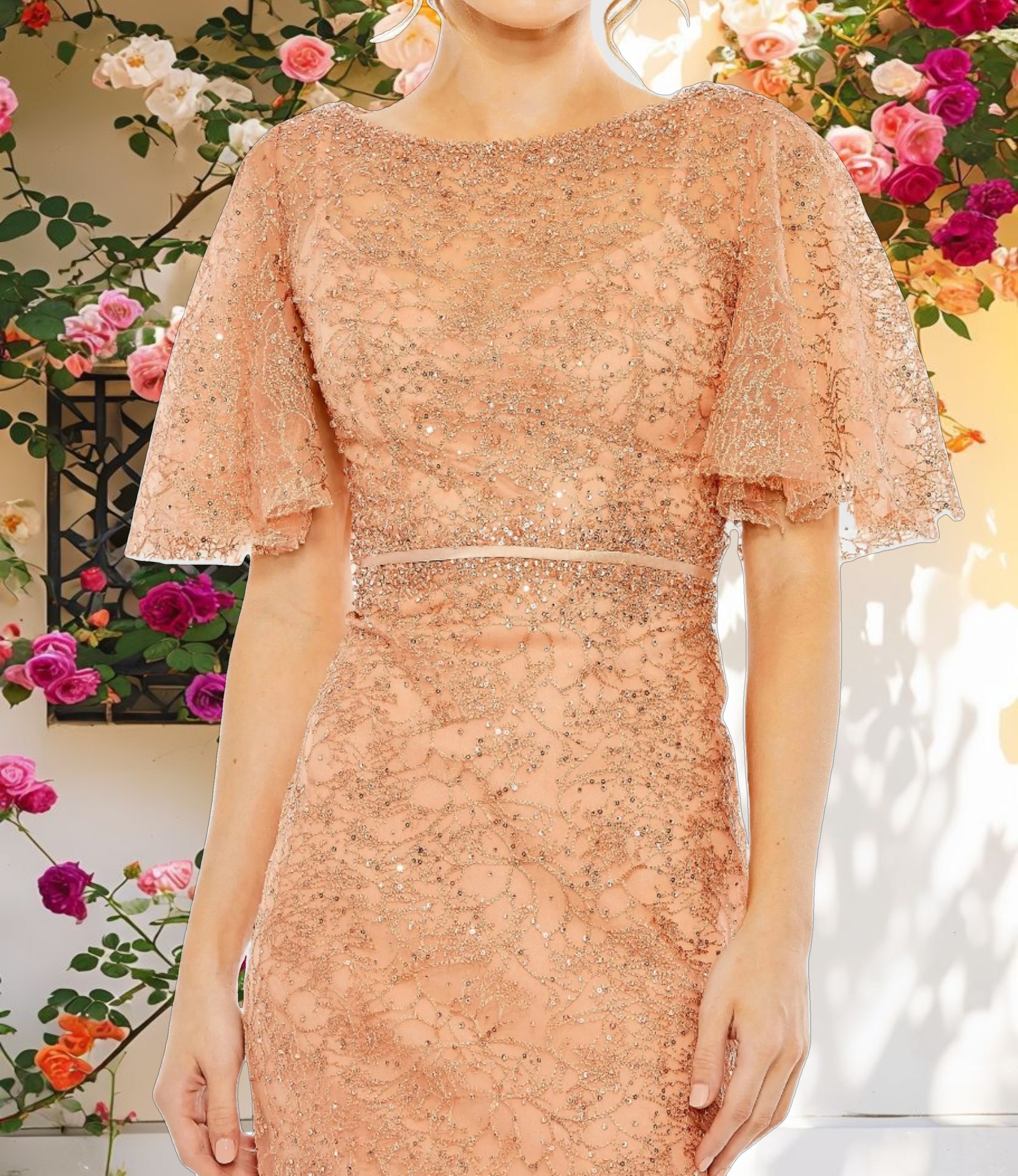 Stitched Neck Butterfly Sleeve Dress