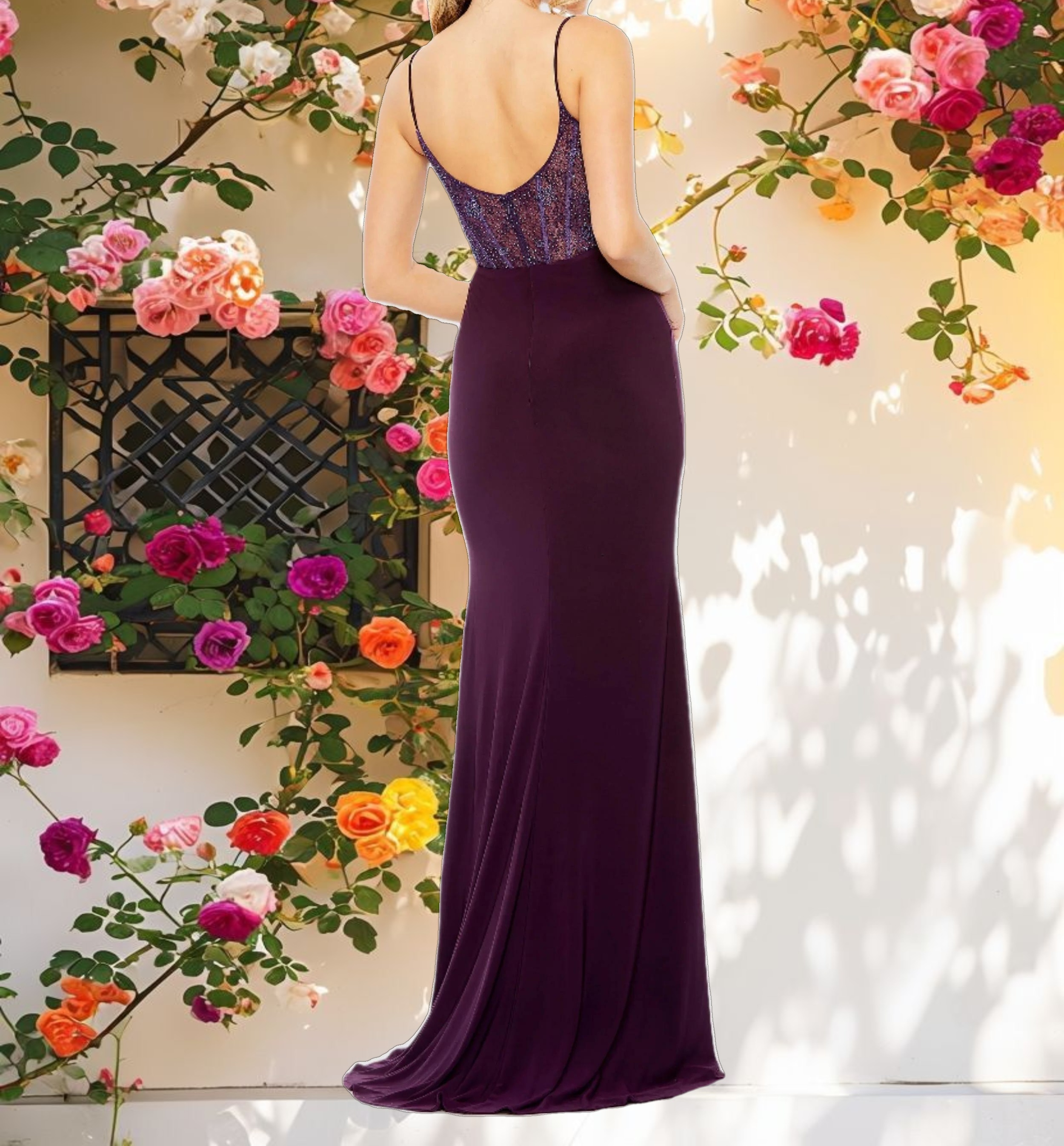 Purple Sweetheart Mesh Embellished Gown