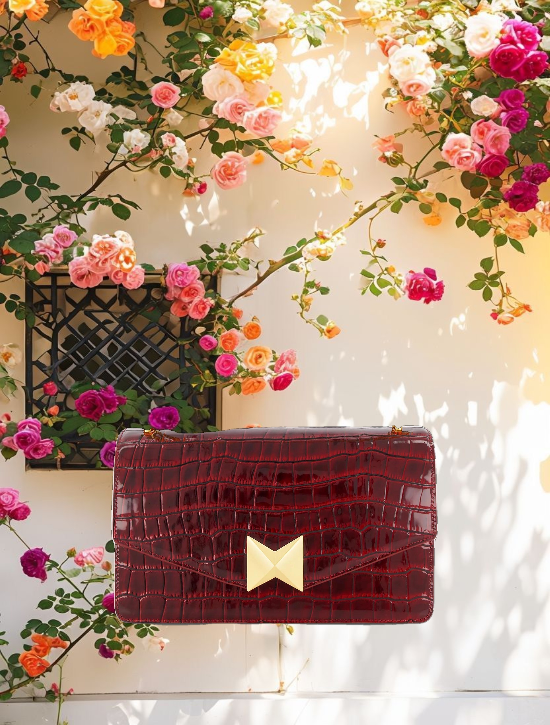 Crocodile Leather Shoulder Bag With Gold Hardware