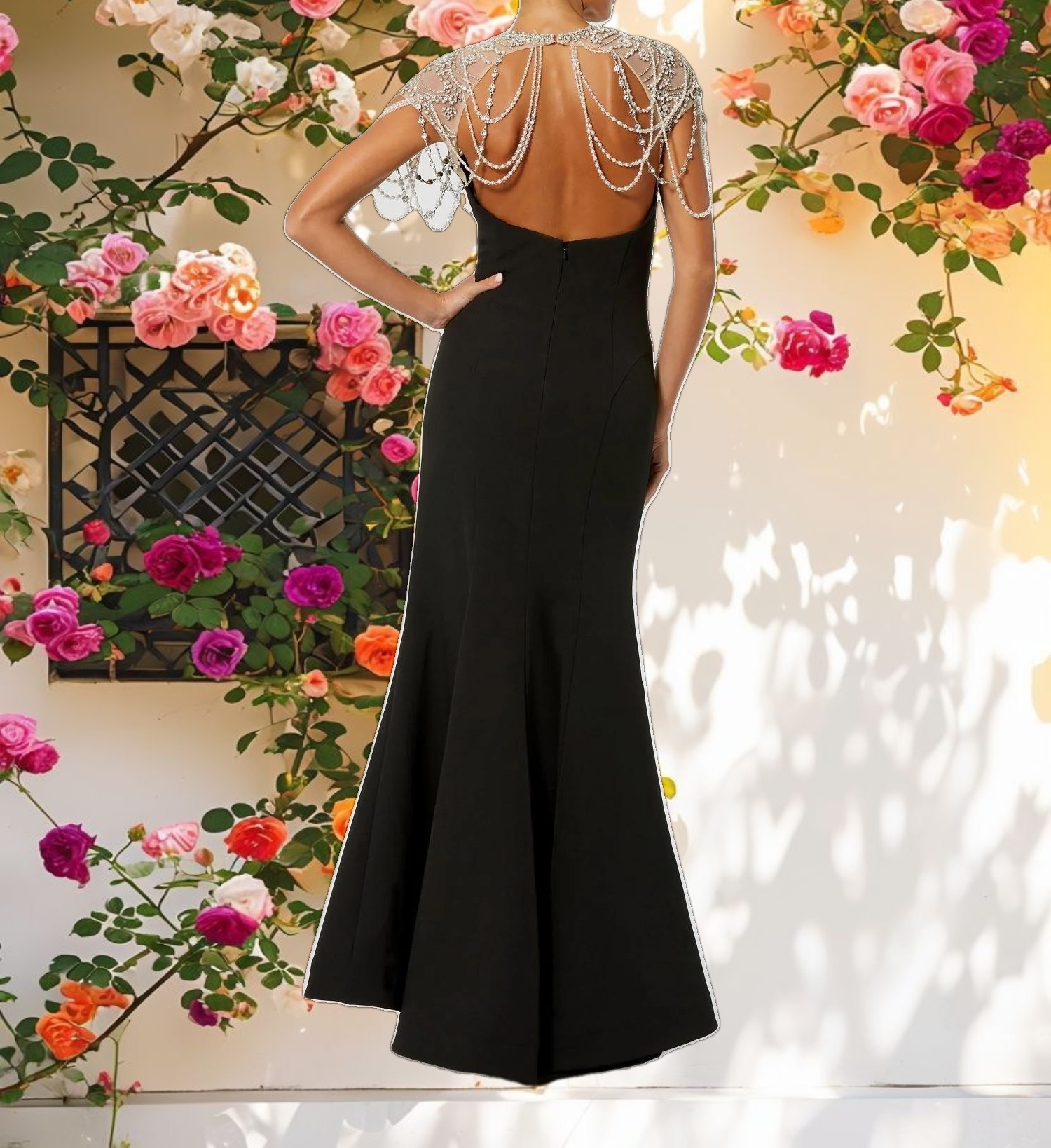 Draped Pearl Beaded Gown