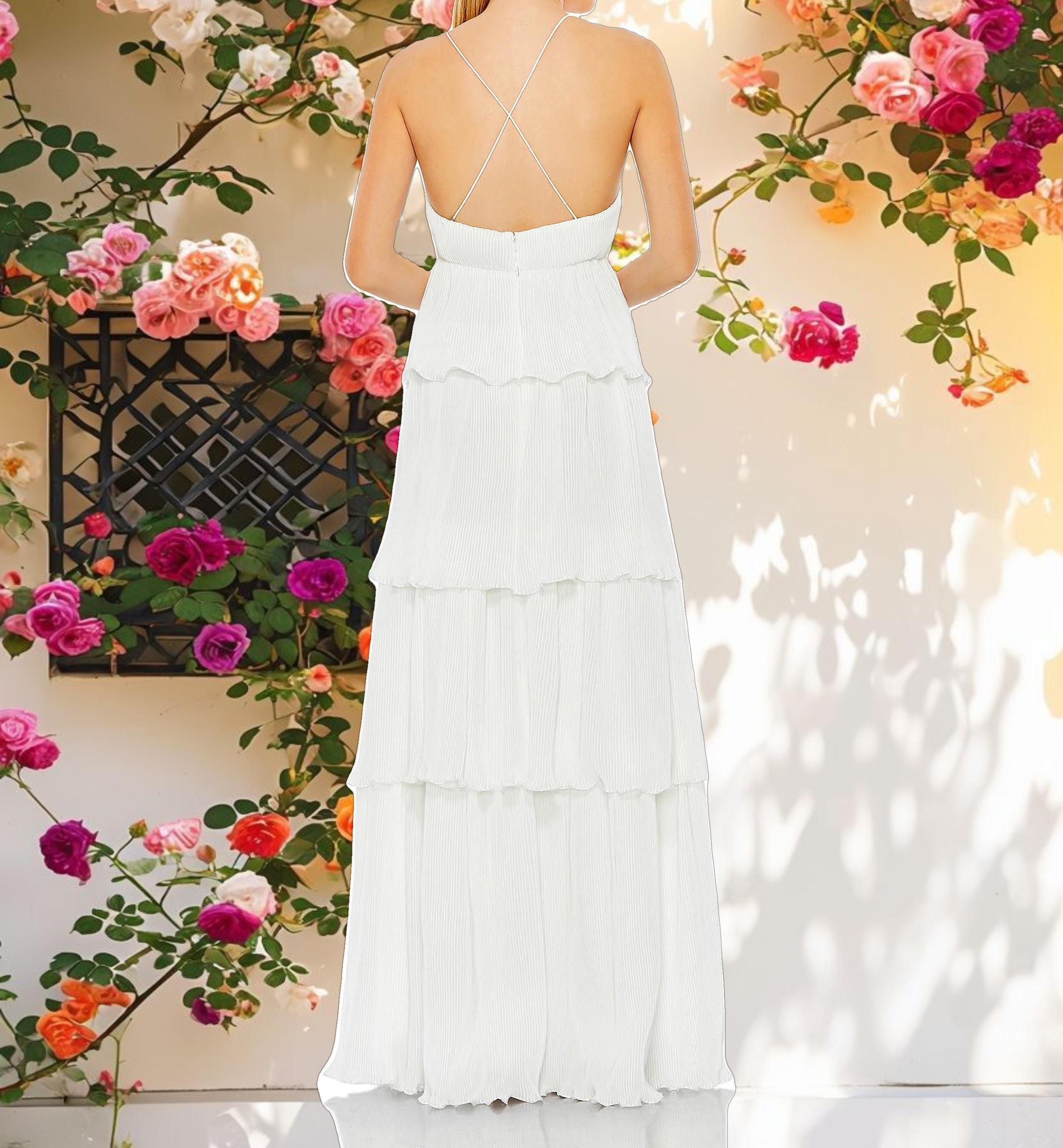 White Spaghetti Strap Ruffle Layered Maxi Dress