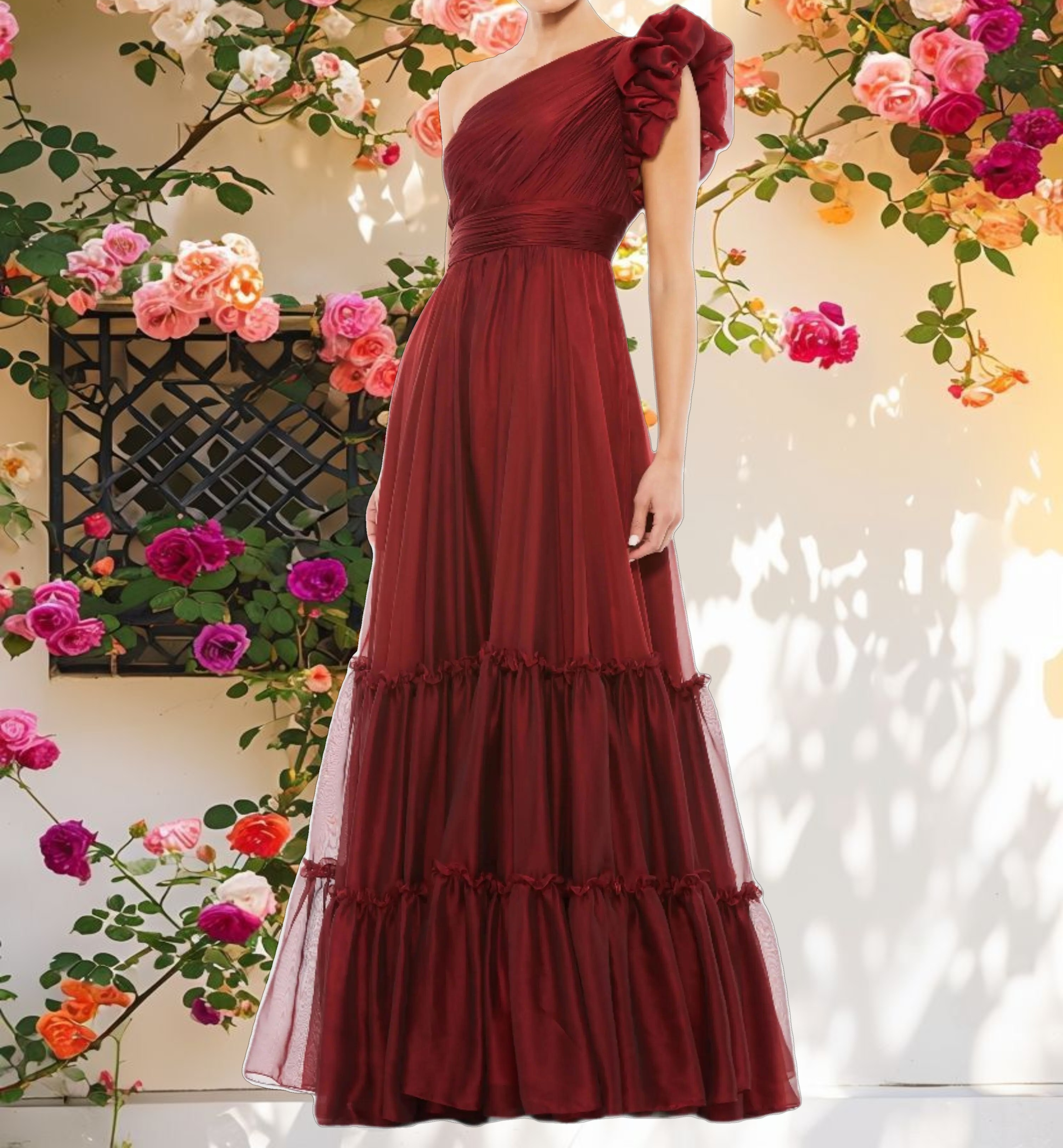 Organza Pleated Gown