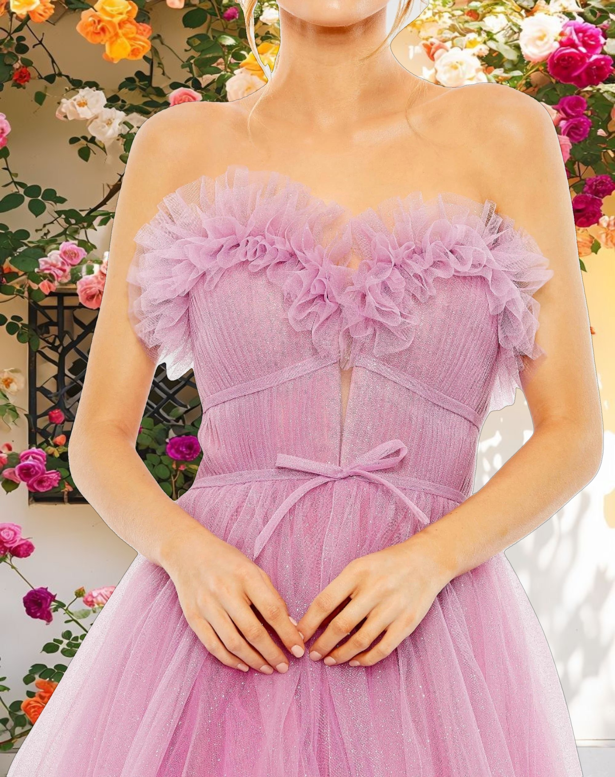 Purple Strapless Glitter Tulle Gown