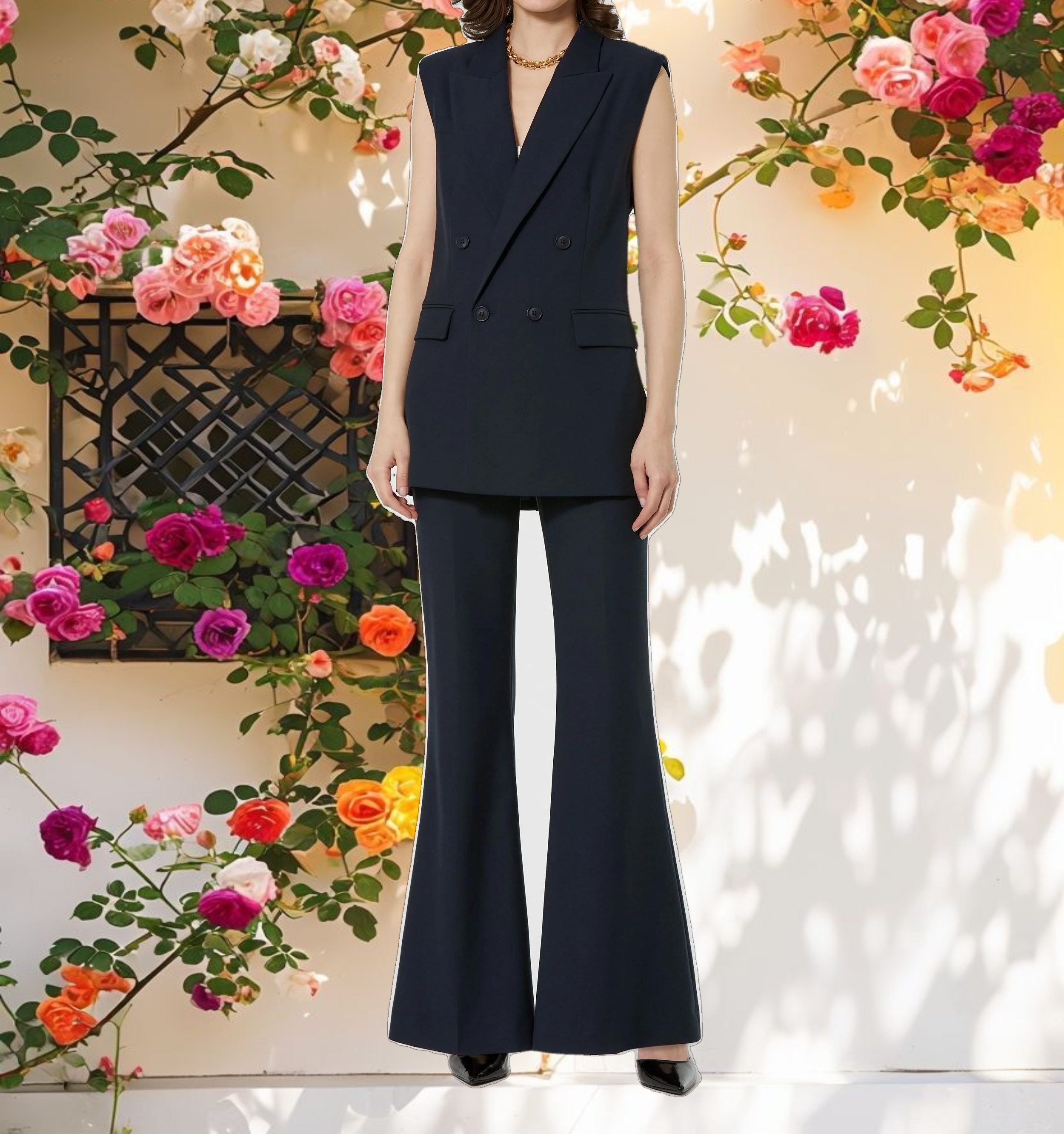 Navy Classic Crepe Flared Trouser Pant