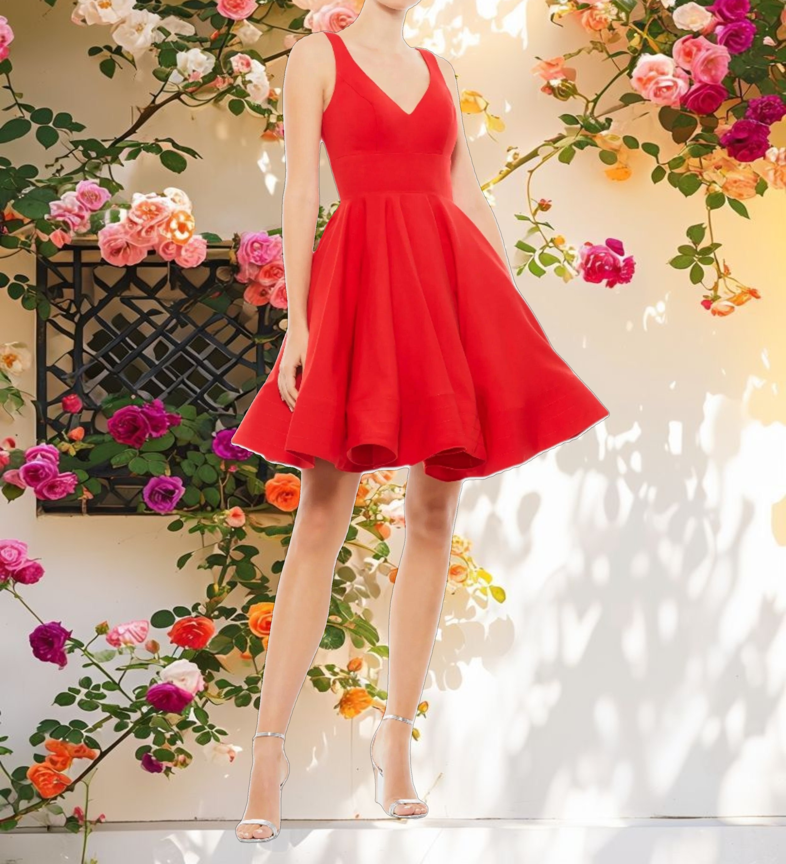 V Neck Fit & Flare Mini Dress