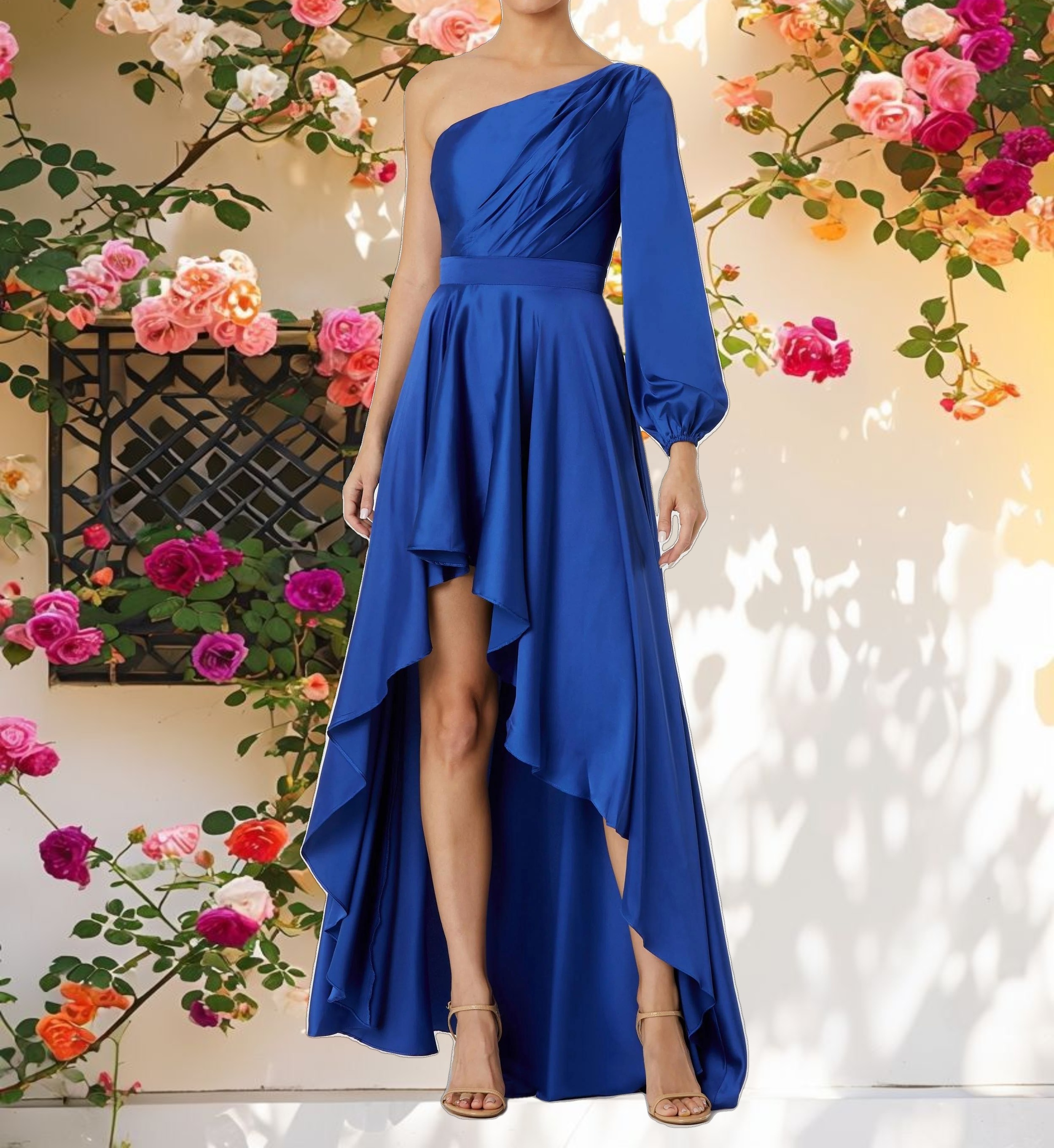 High Low One Shoulder Flowy Gown