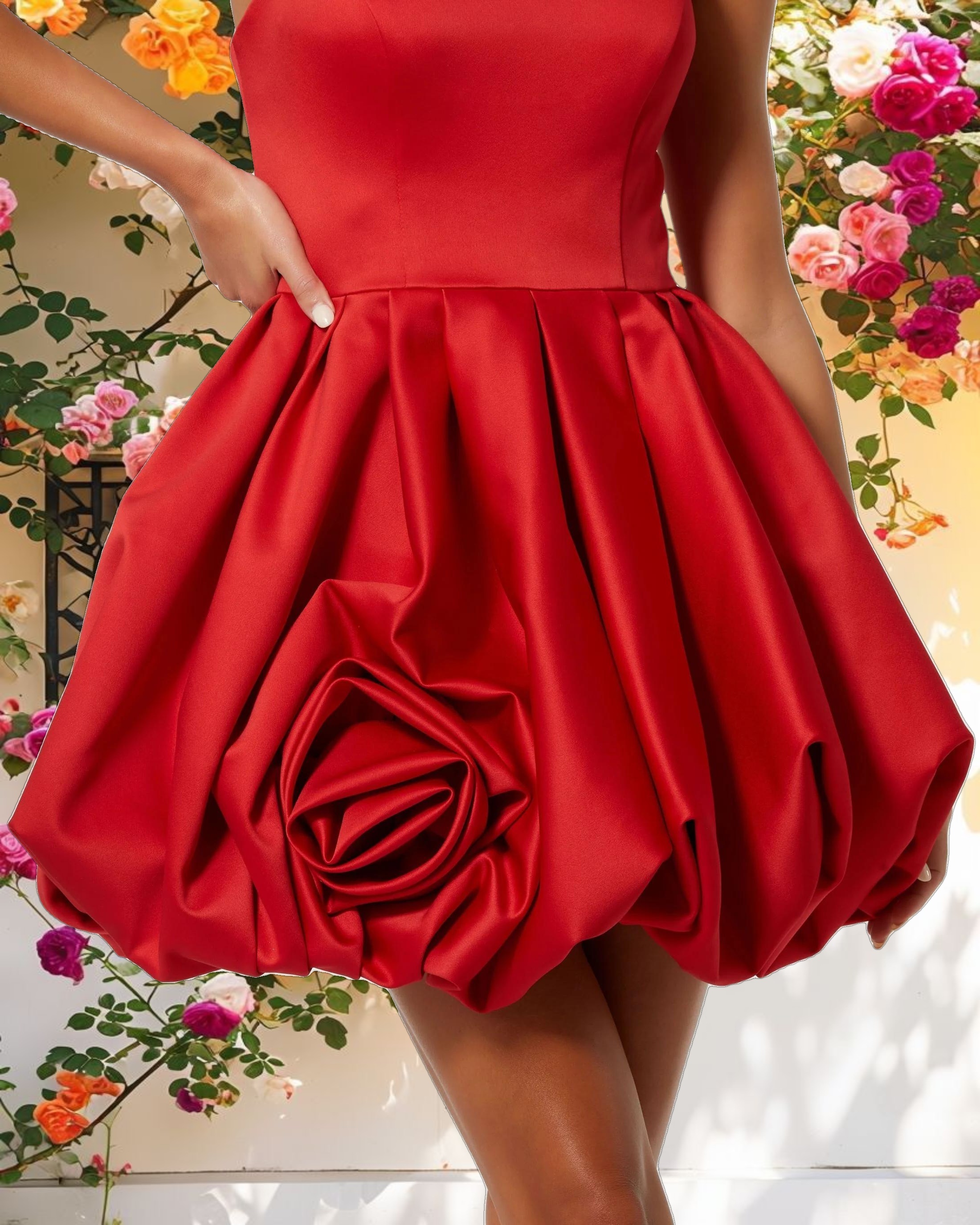 Pink Strapless Mini Dress With Flower Detail