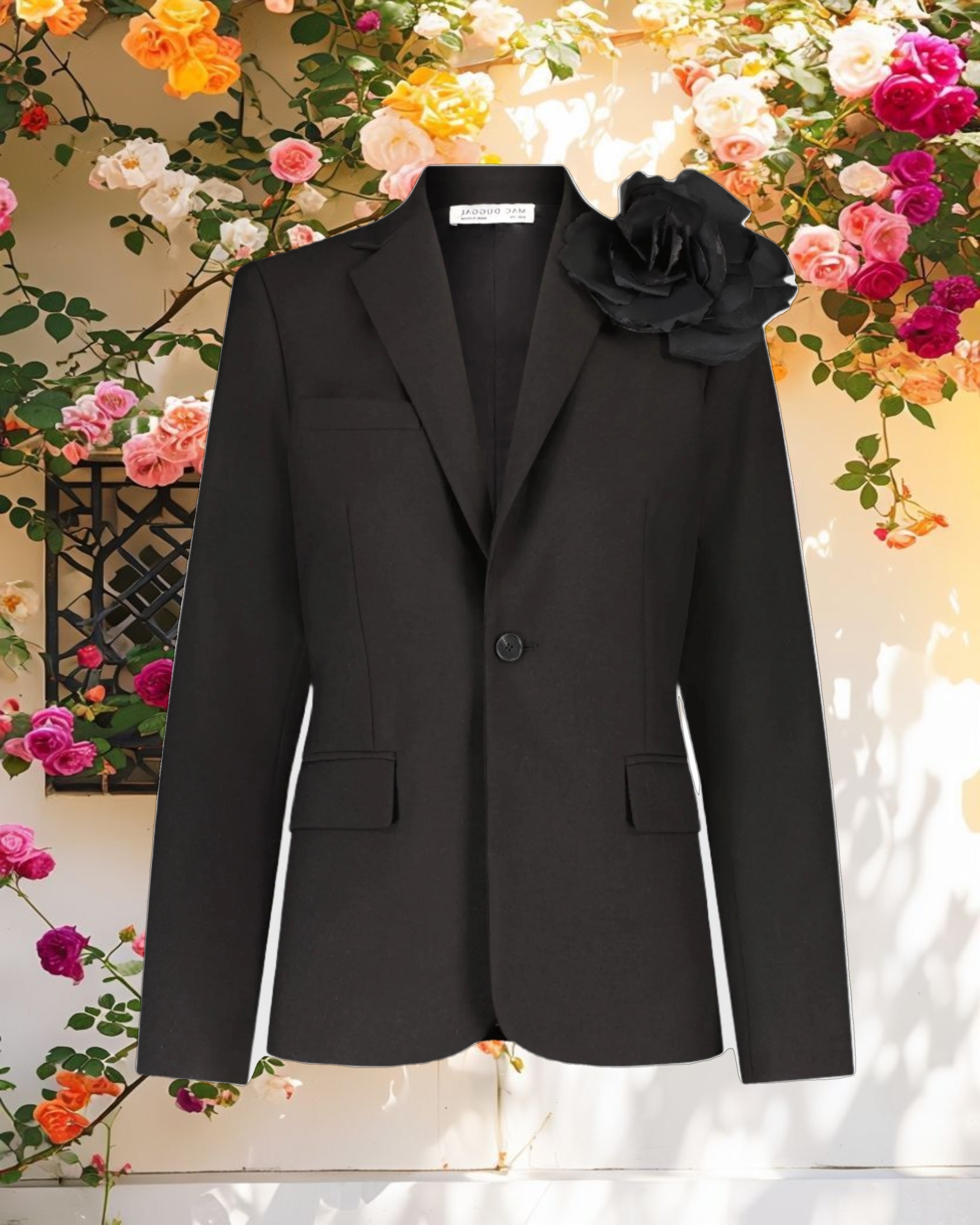 Classic Crepe Blazer Jacket With Flower - FINAL SALE