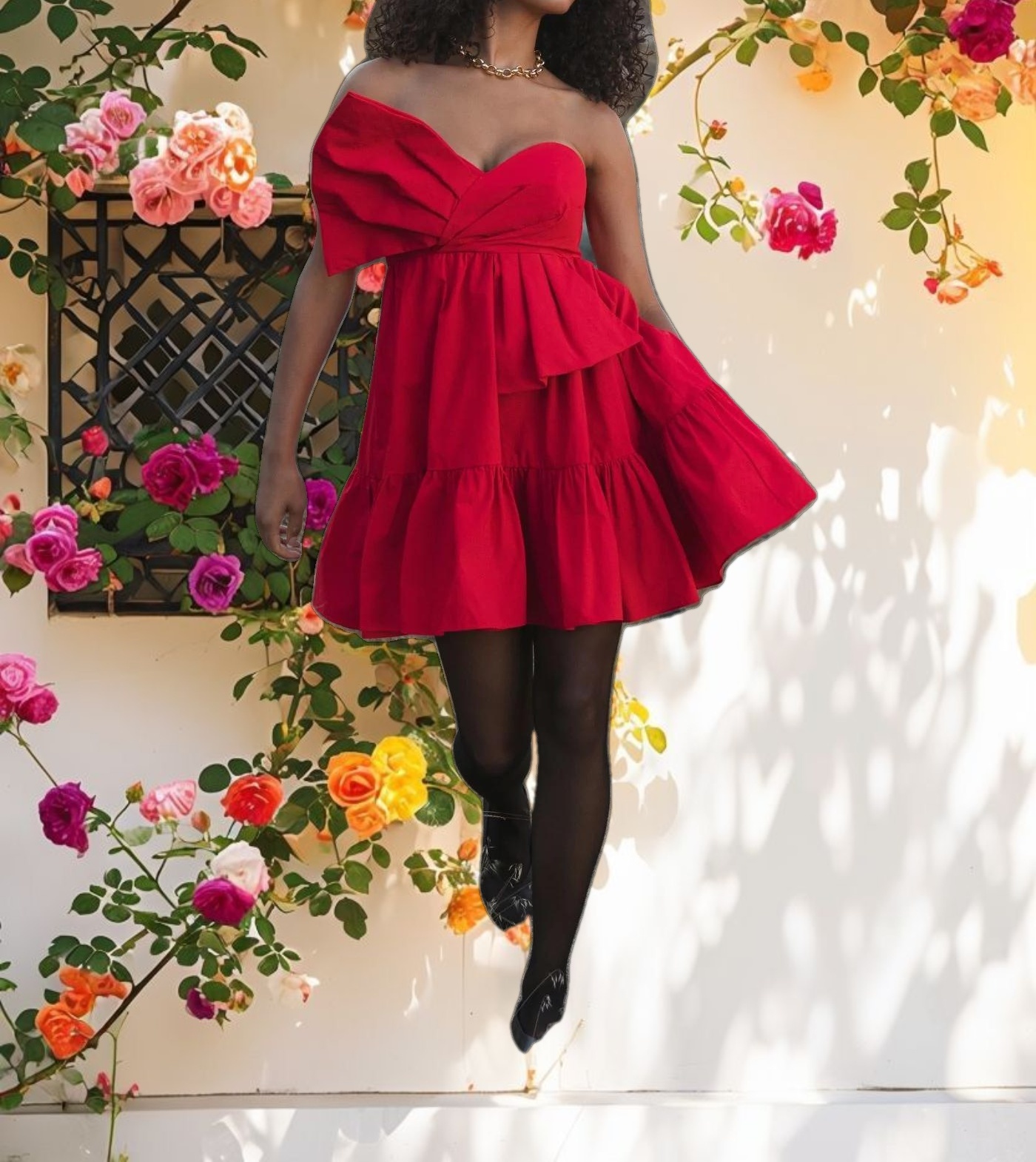 Red Faille Strapless Twist Bow Mini Dress