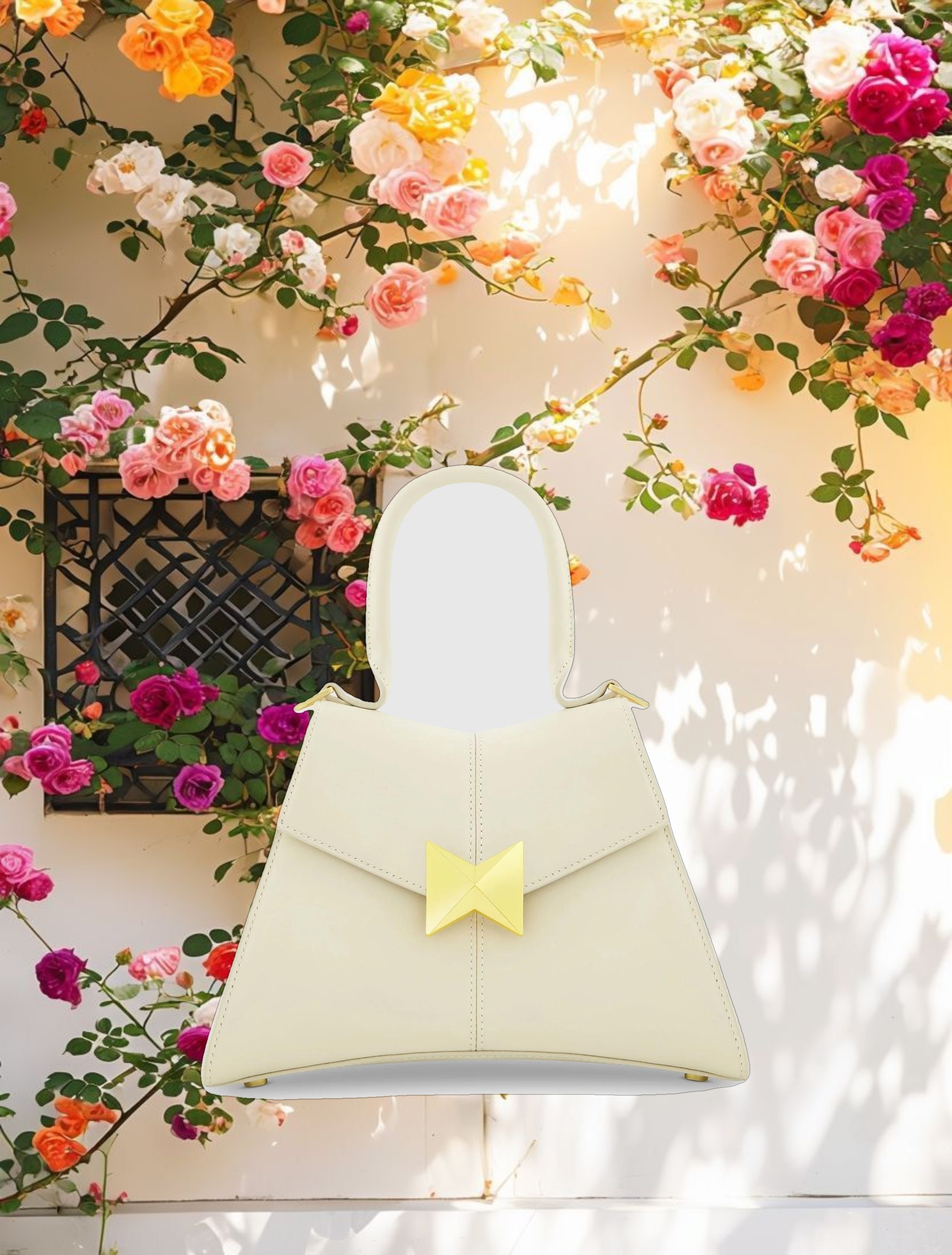 Angular Small Leather Handbag With Gold Hardware