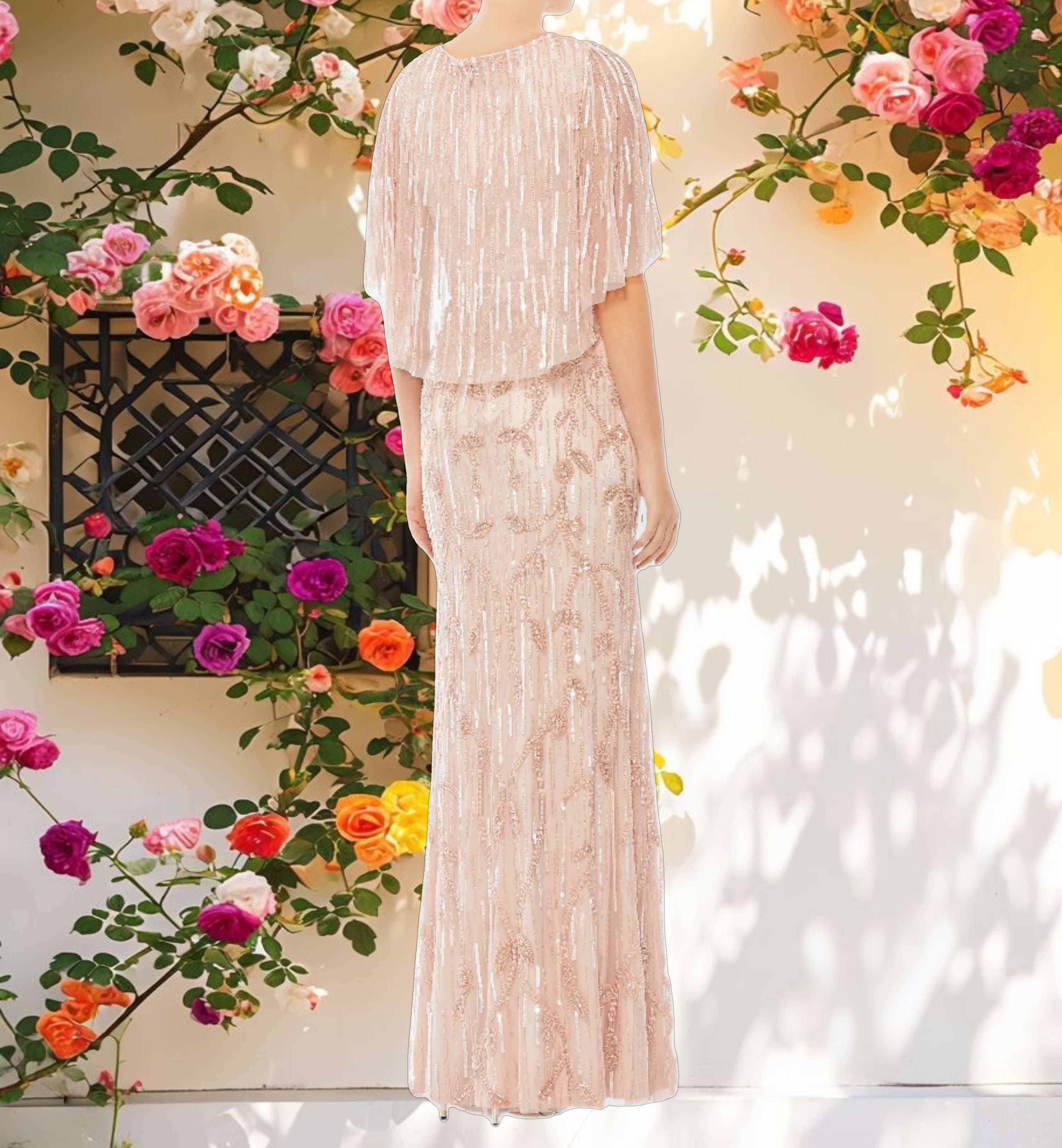 Pink Decorated Cap Sleeve Synthetic Wrap Skirt