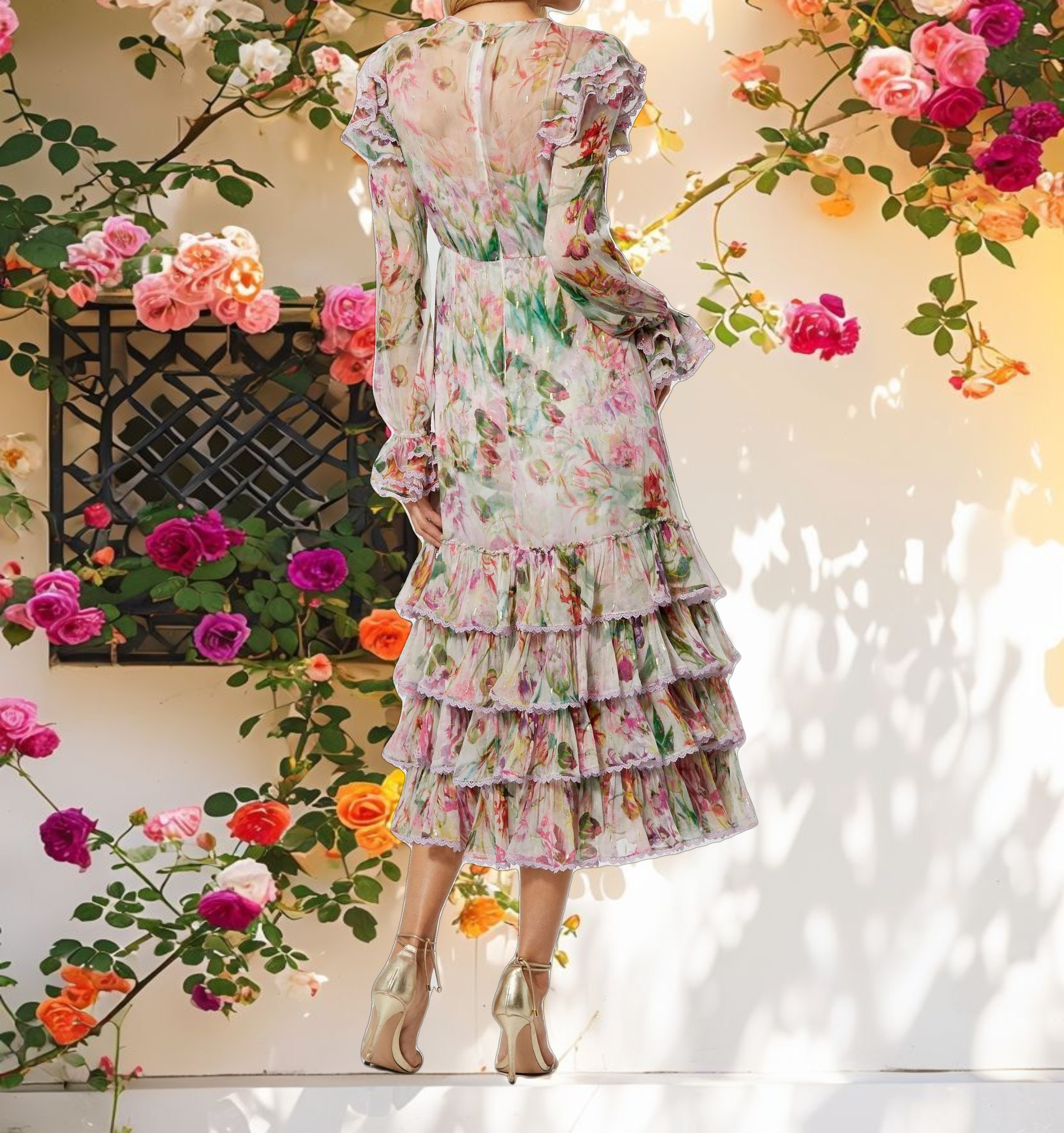 Floral Midi Dress with Ruffle Detail