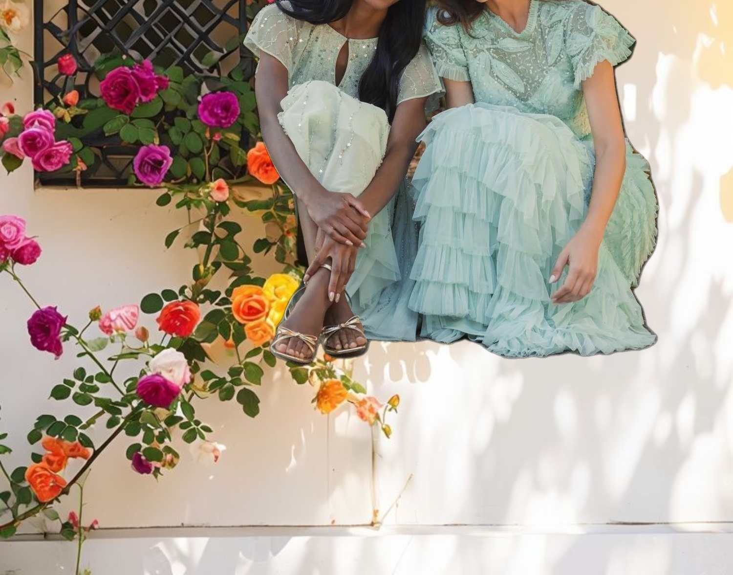 Green Beaded Mesh High Neck Micro Ruffle Gown