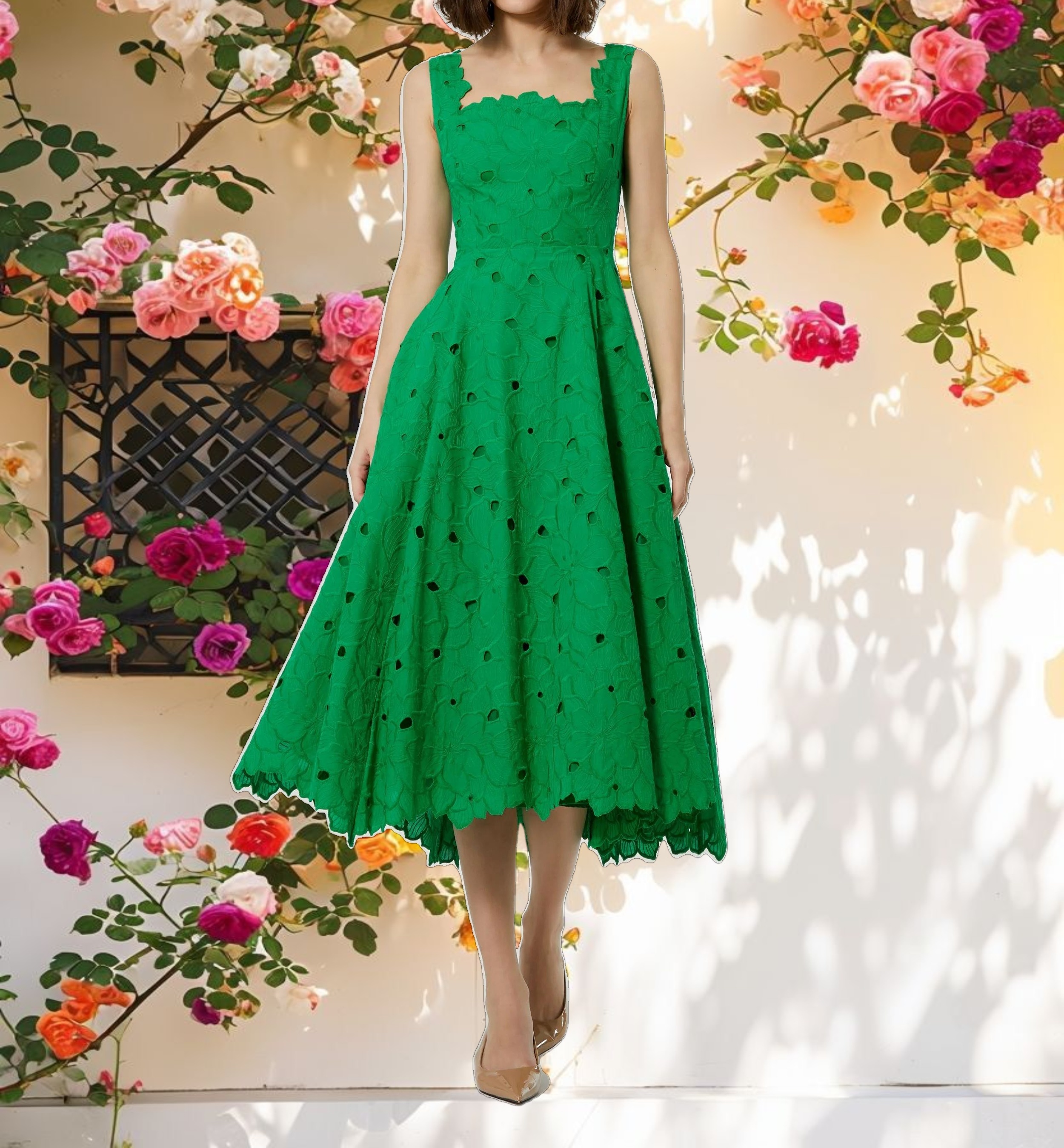 Stitched Bloom A Line Midi Dress