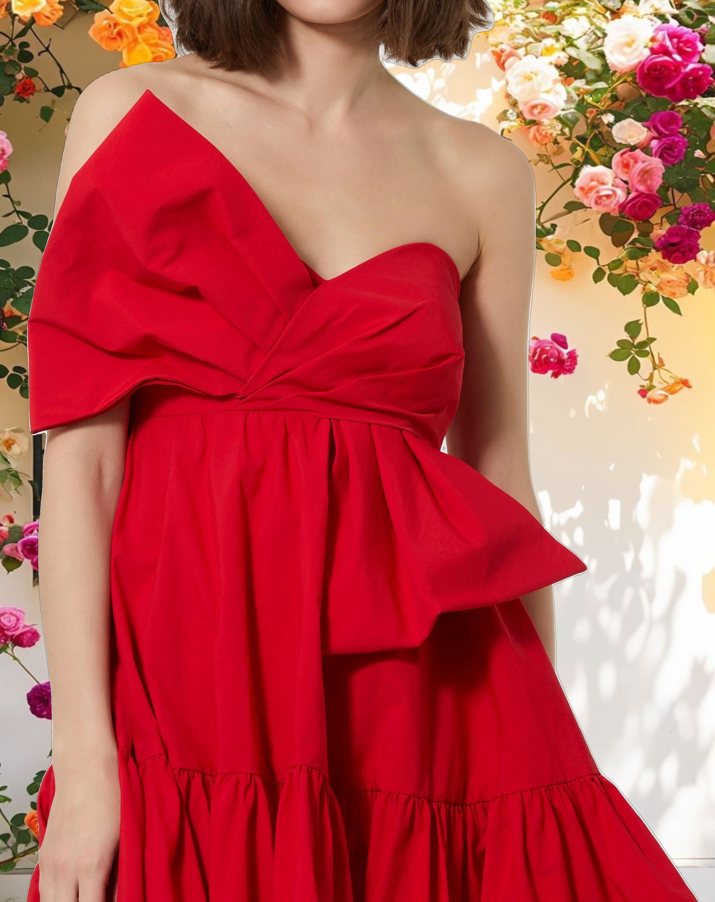 Red Faille Strapless Twist Bow Mini Dress
