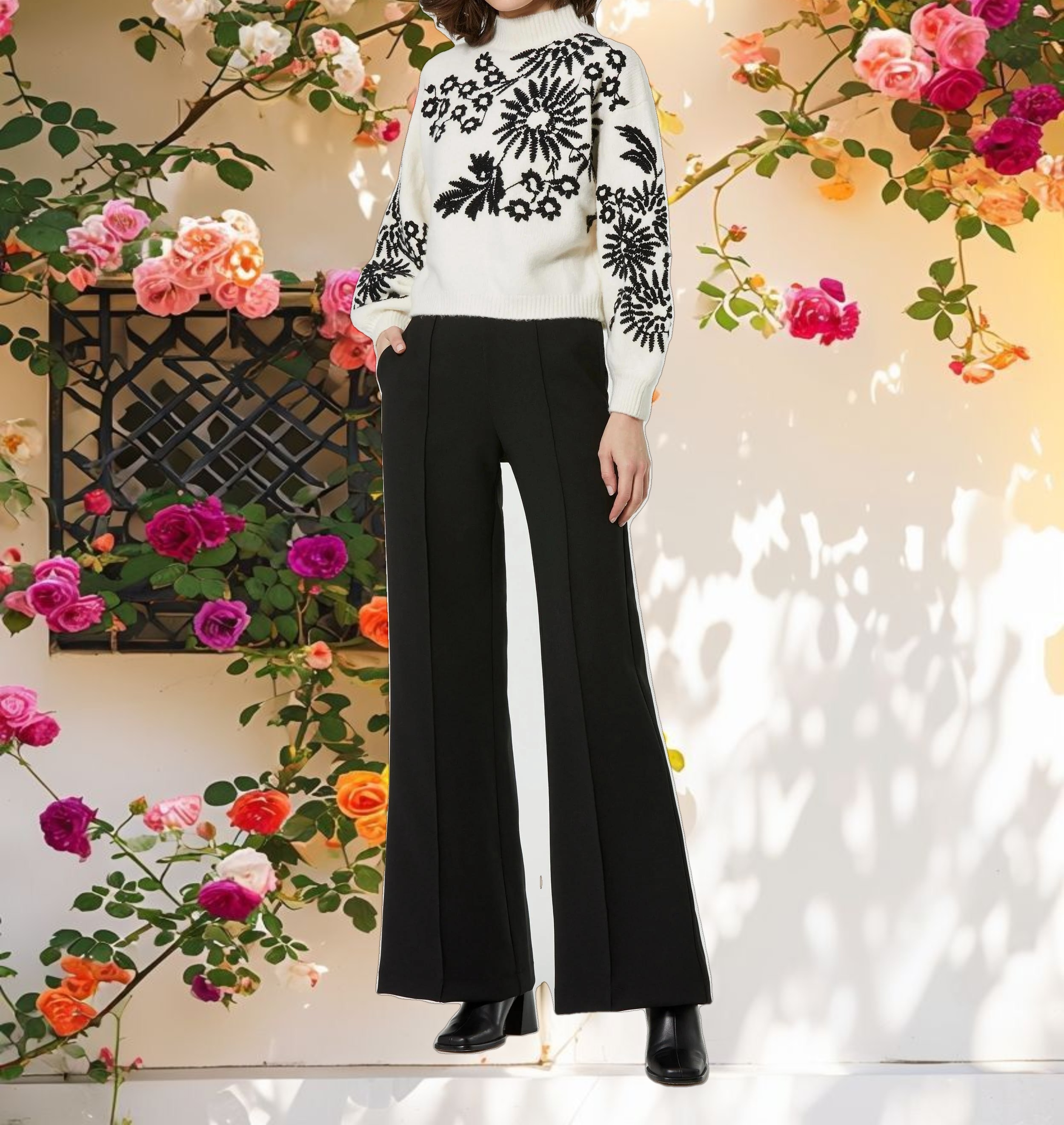 Classic Crepe Wide Leg High Waisted Trouser Pant