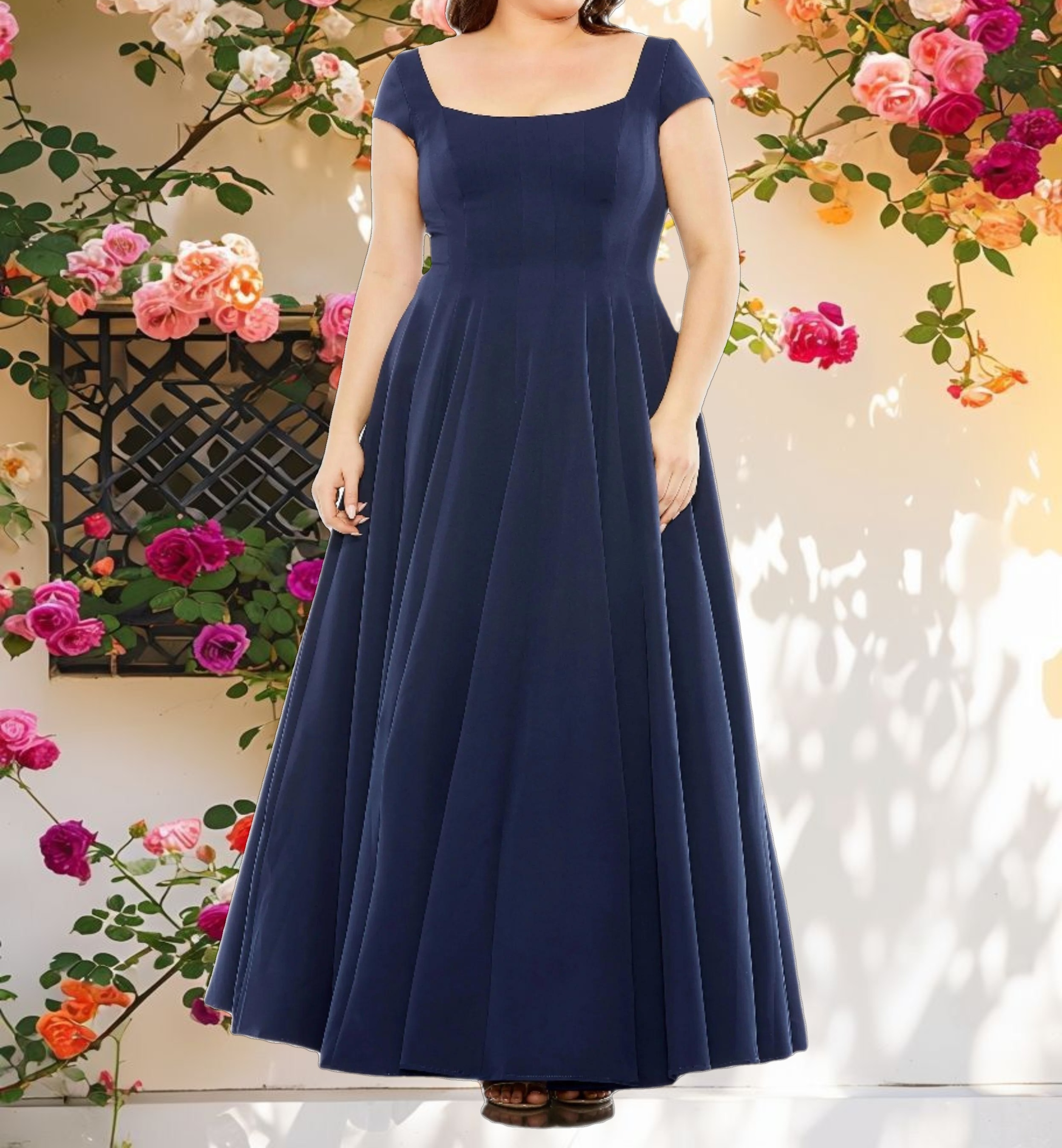 Cap Sleeve Square Neck Ball Gown
