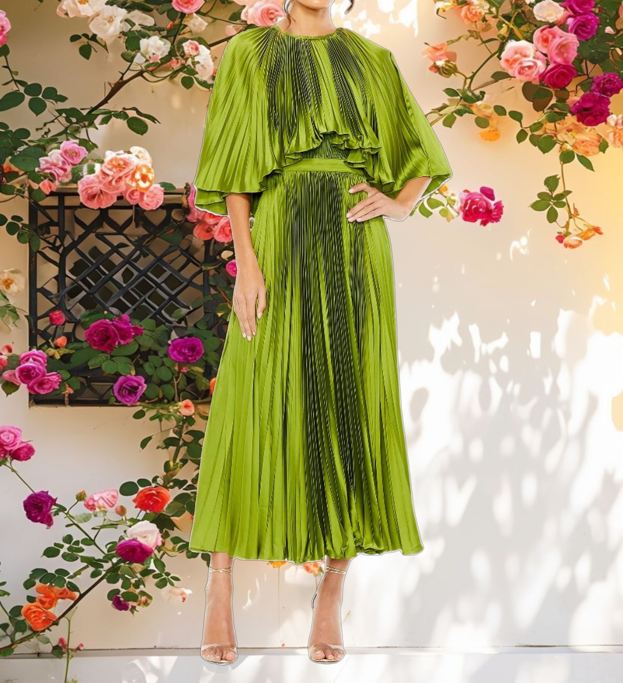Elegant Pleated Tea-Length Dress