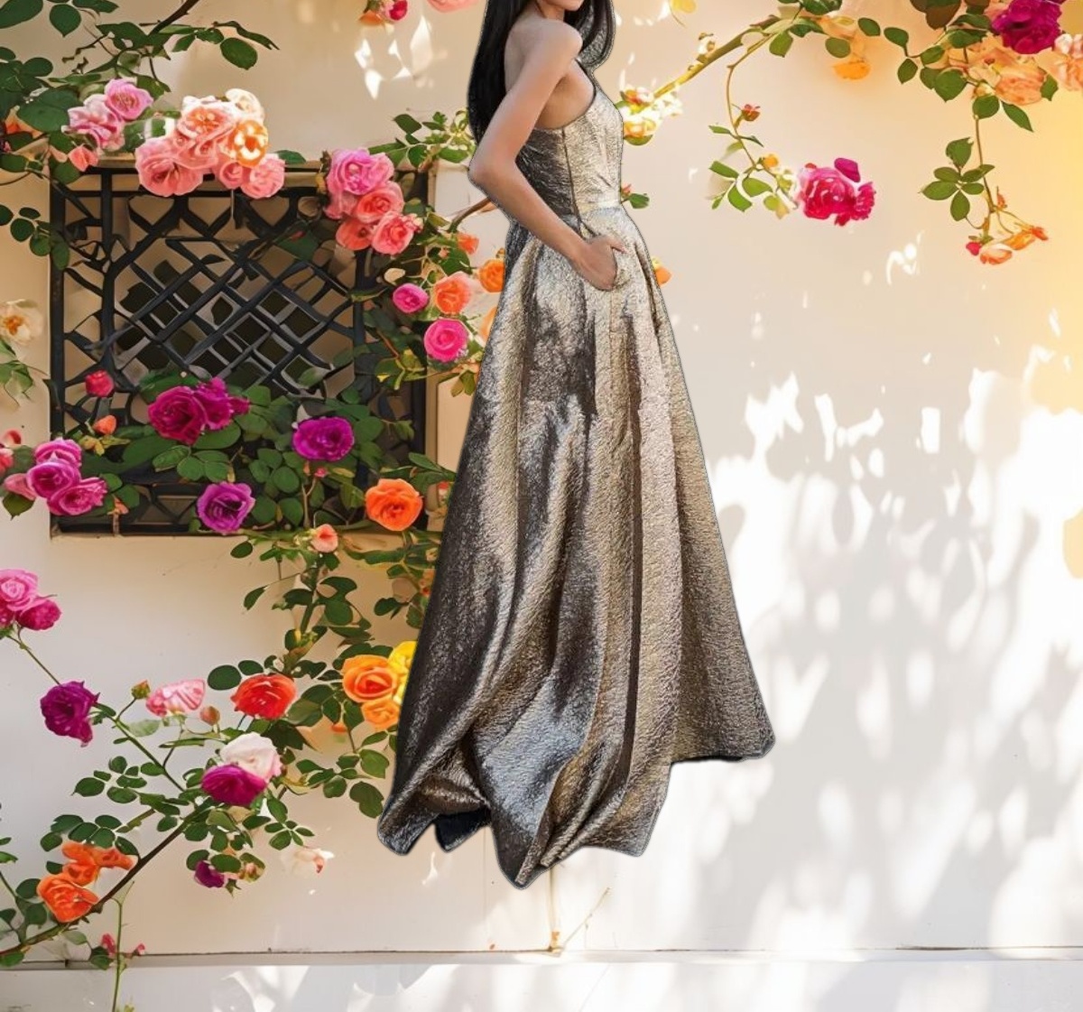 Gold One Shoulder Metallic Ballgown