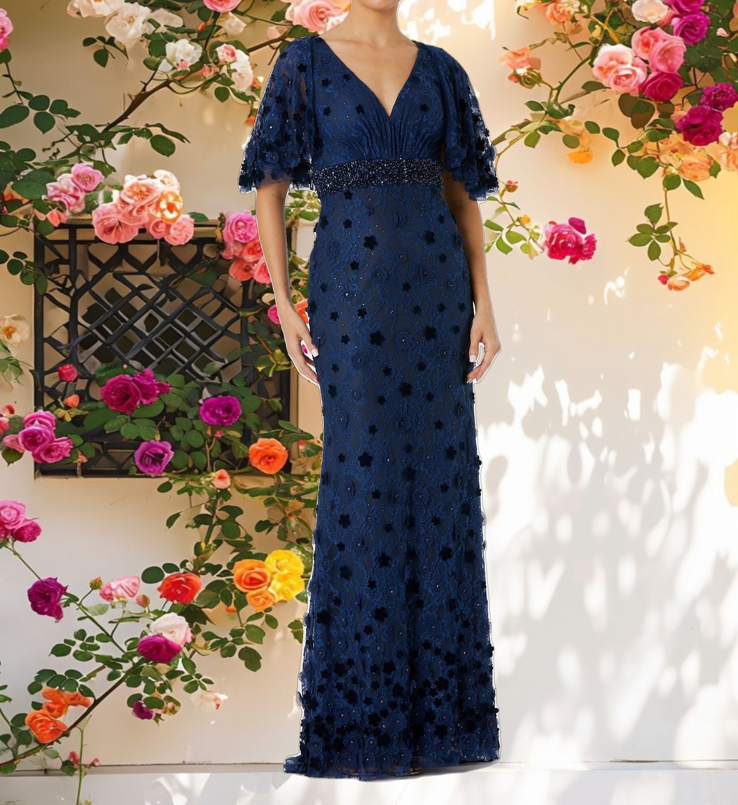 Floral Embellished Lace Gown