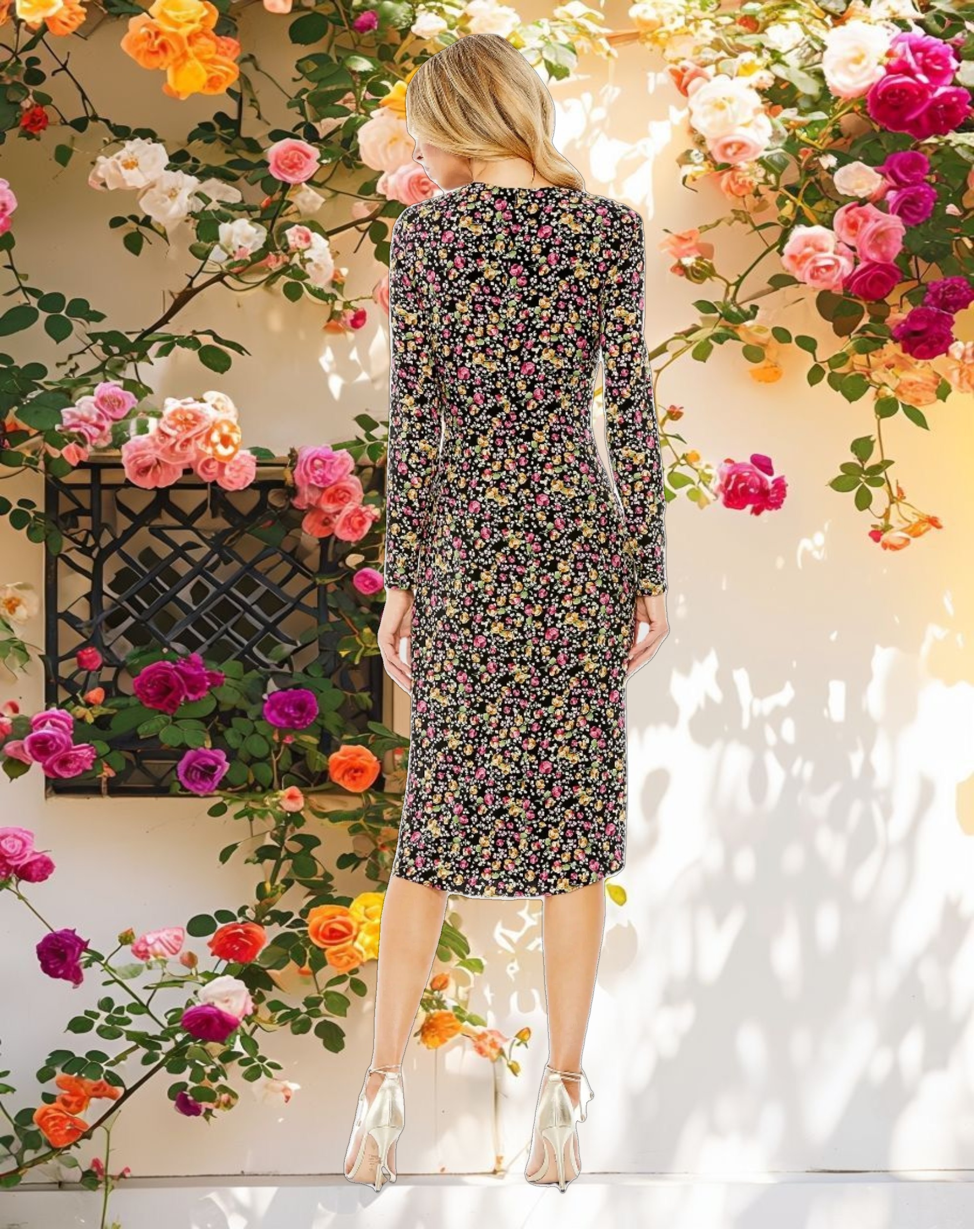 Floral Long Sleeve Midi Dress