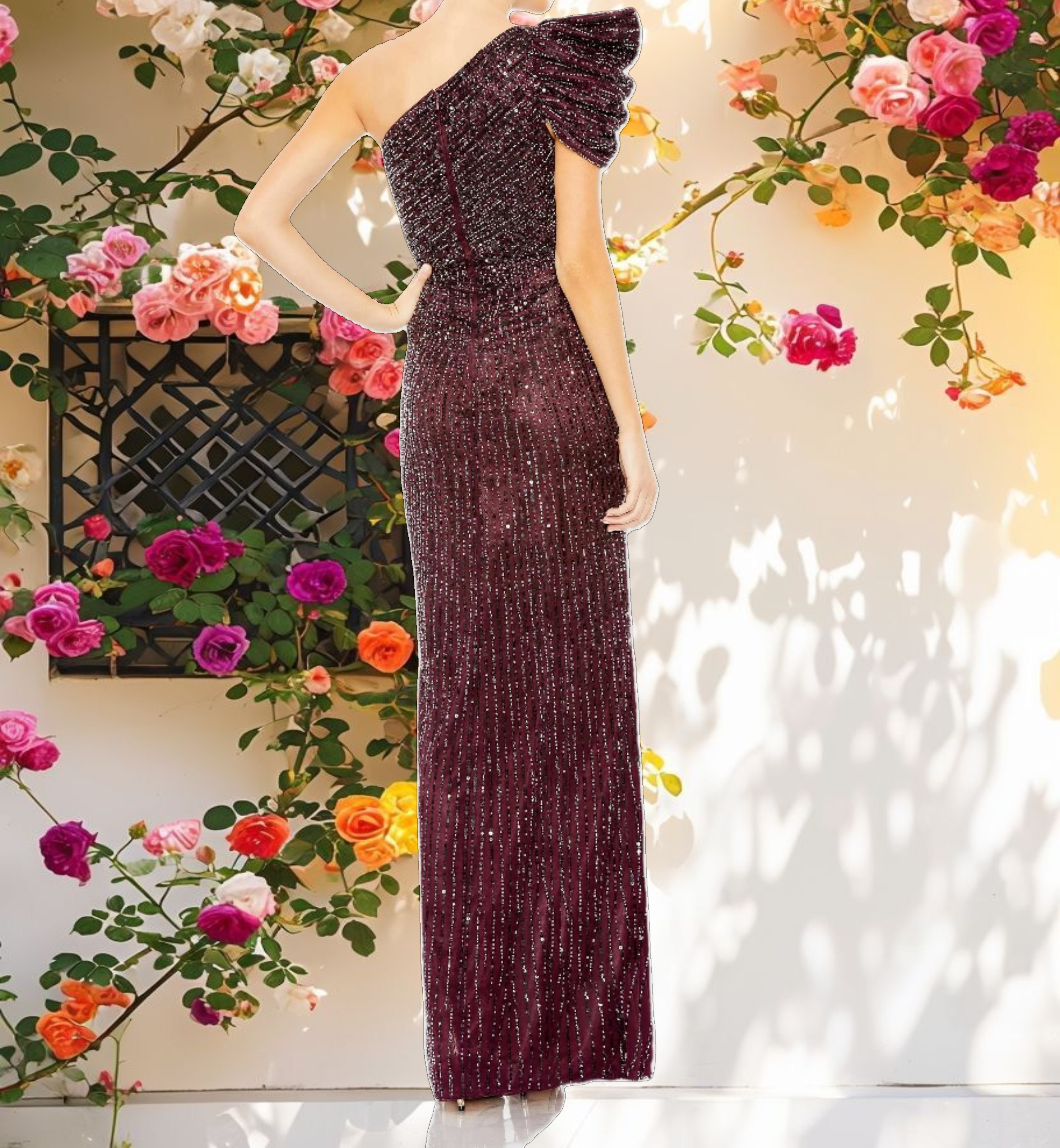 Embellished Puff One Shoulder Gown