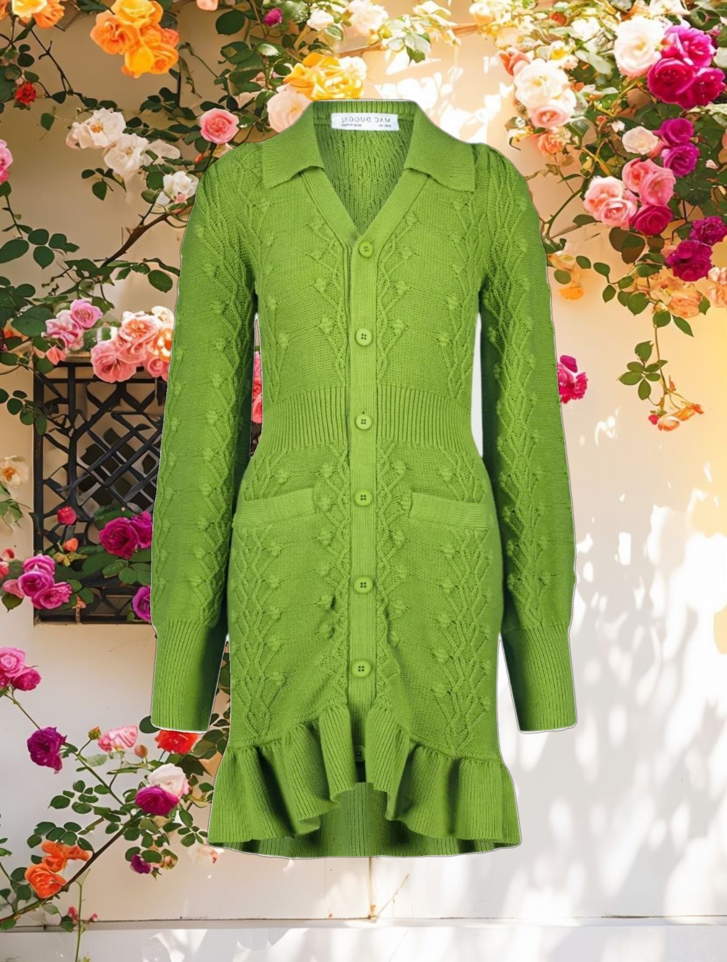 Elegant Long Sleeve Bobble Knit Collared Dress