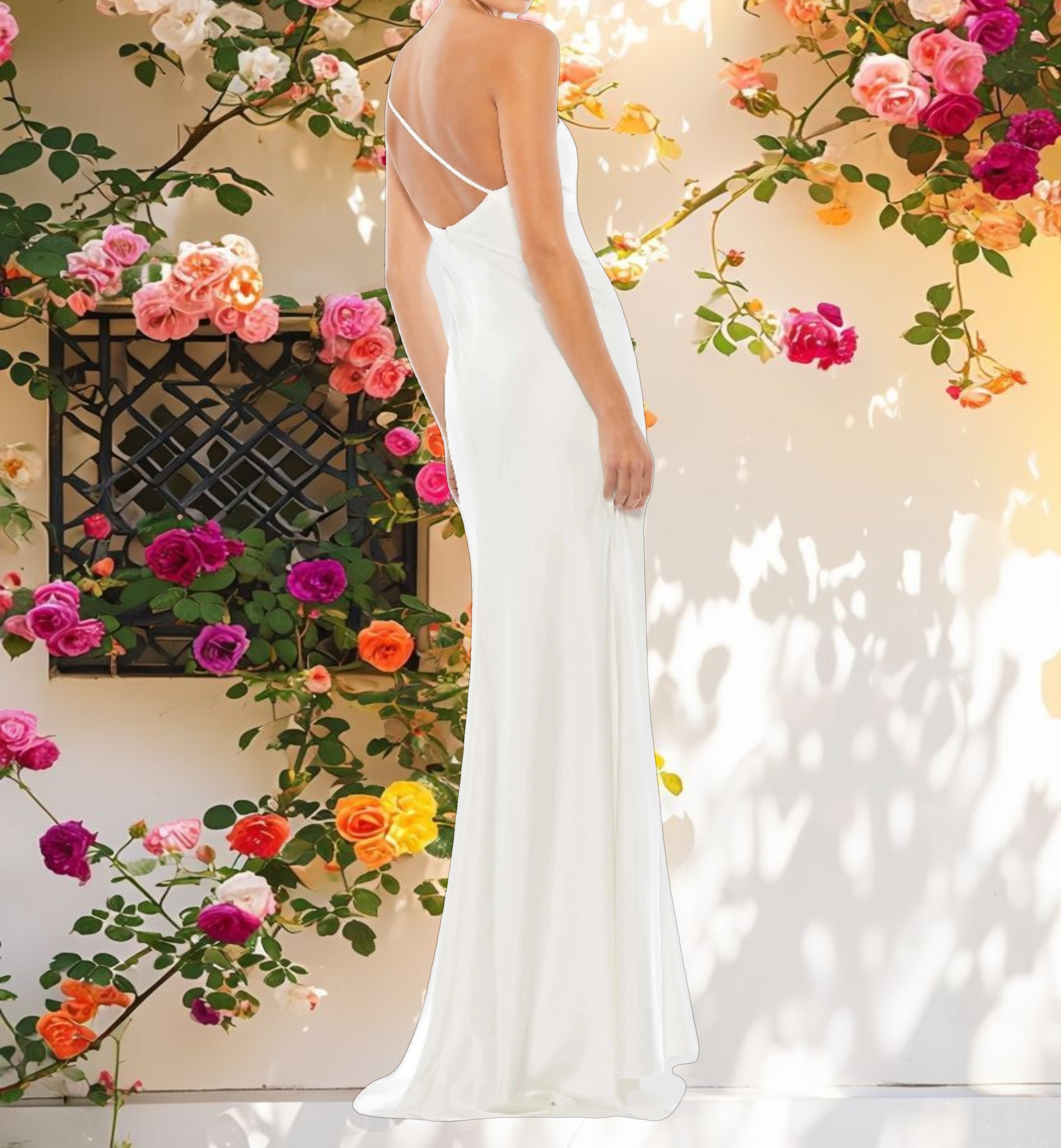 White One Shoulder Double Strap Satin Gown