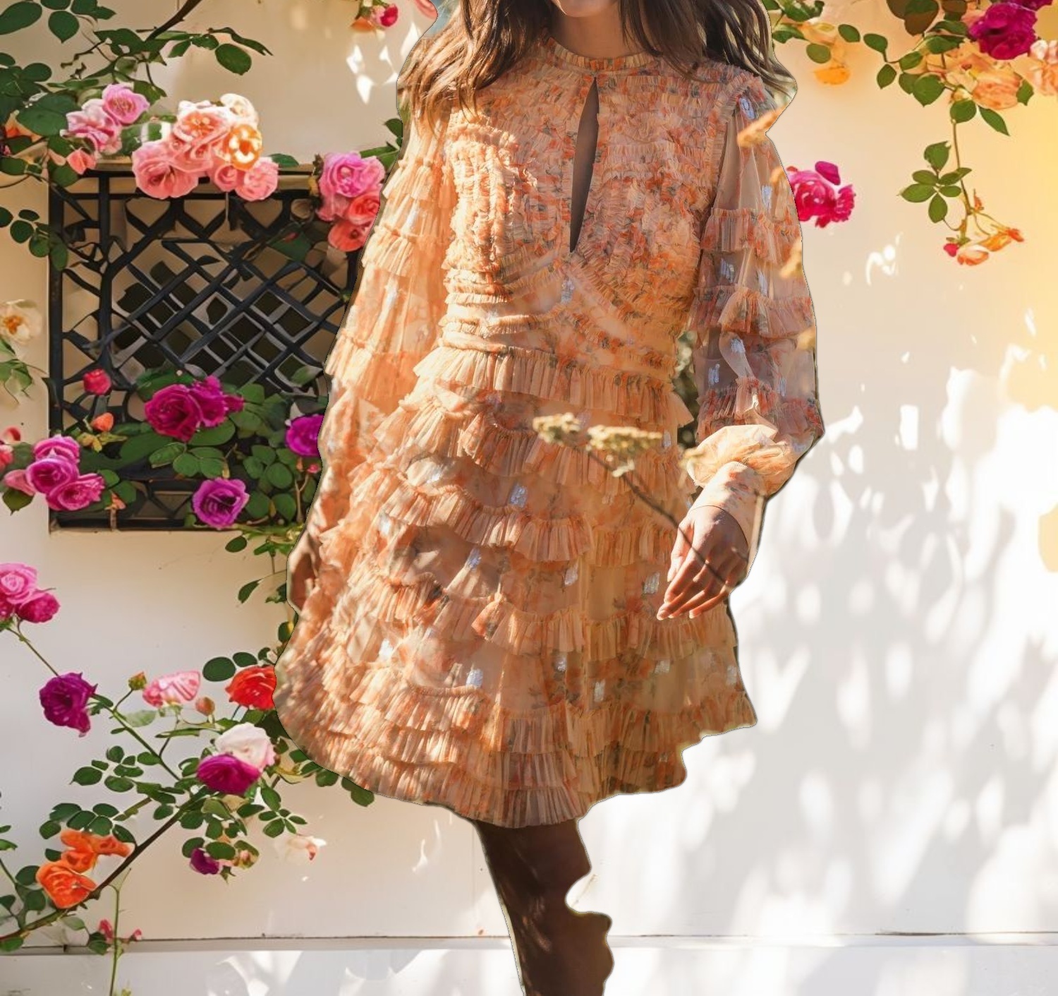 Keyhole Detail Long Sleeve Dress