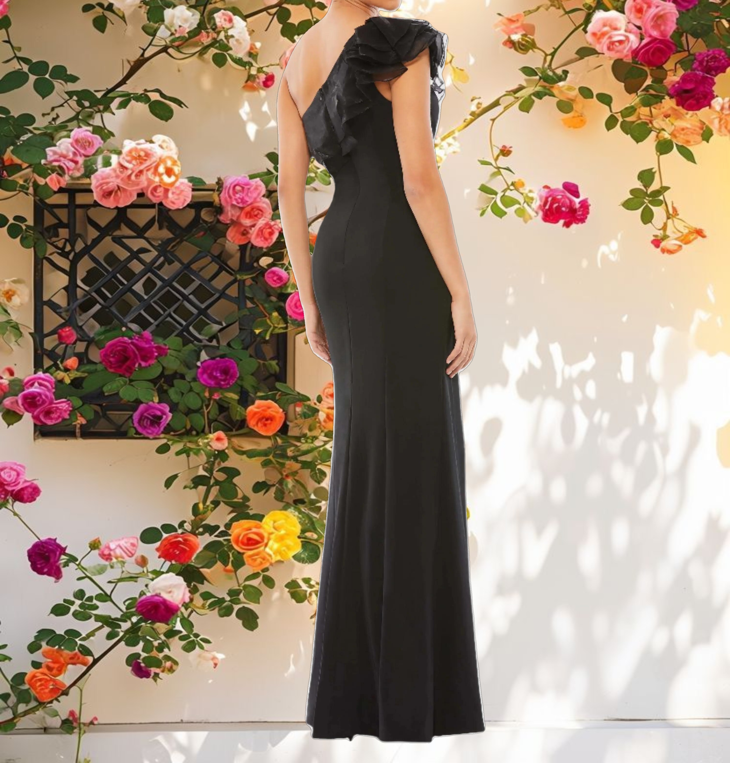 Black Ruffle Evening Gown