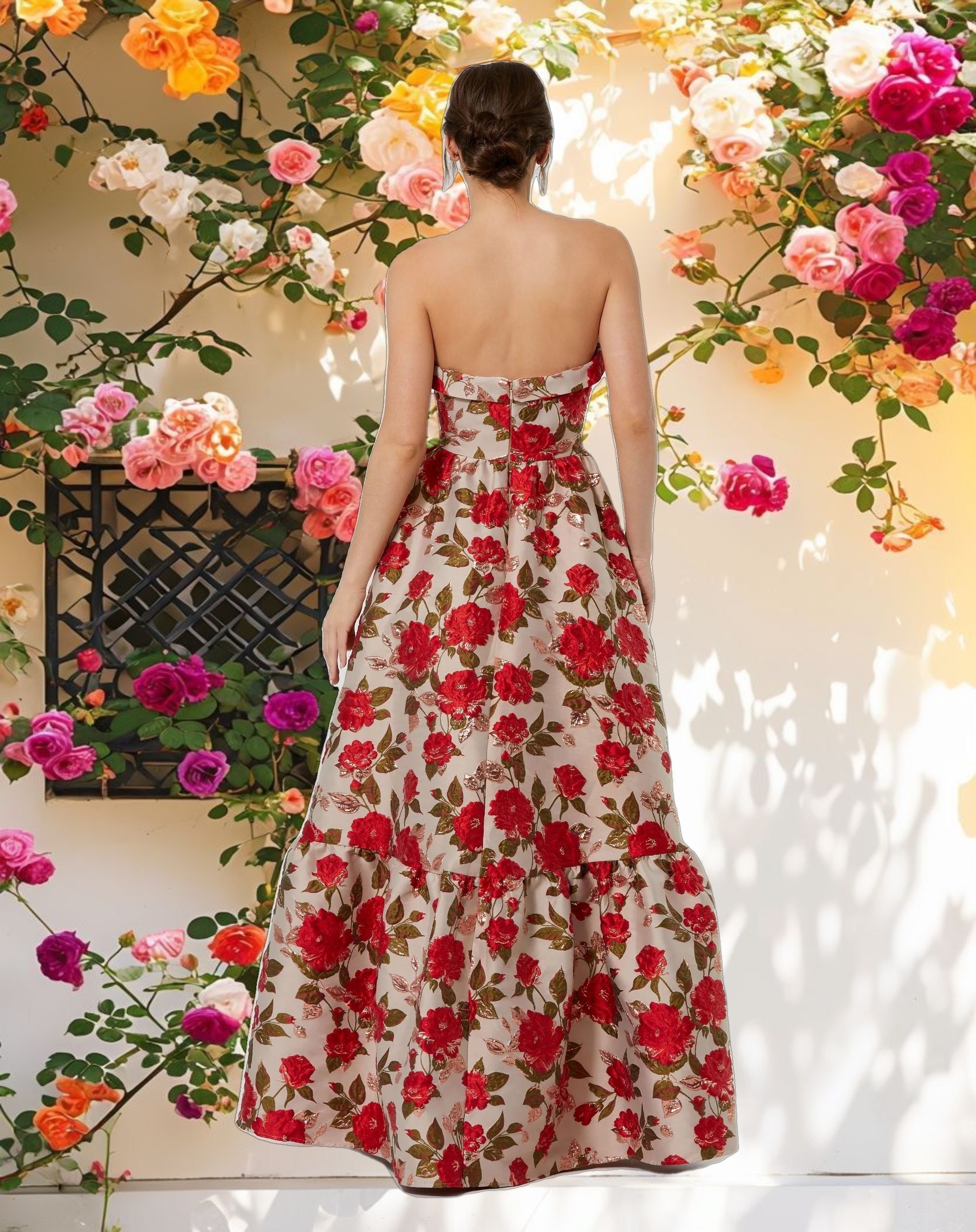 Flowy Floral Gown With Ruffle Hem