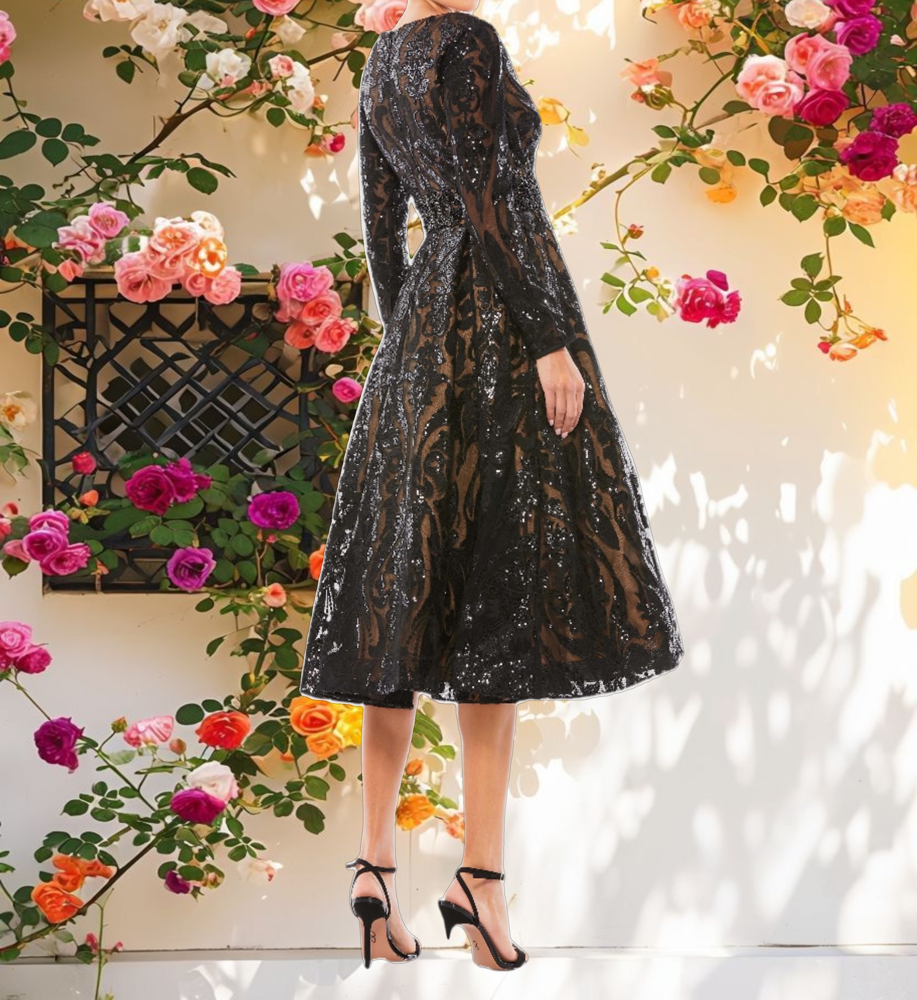 Sequin Embellished A Line Cocktail Dress