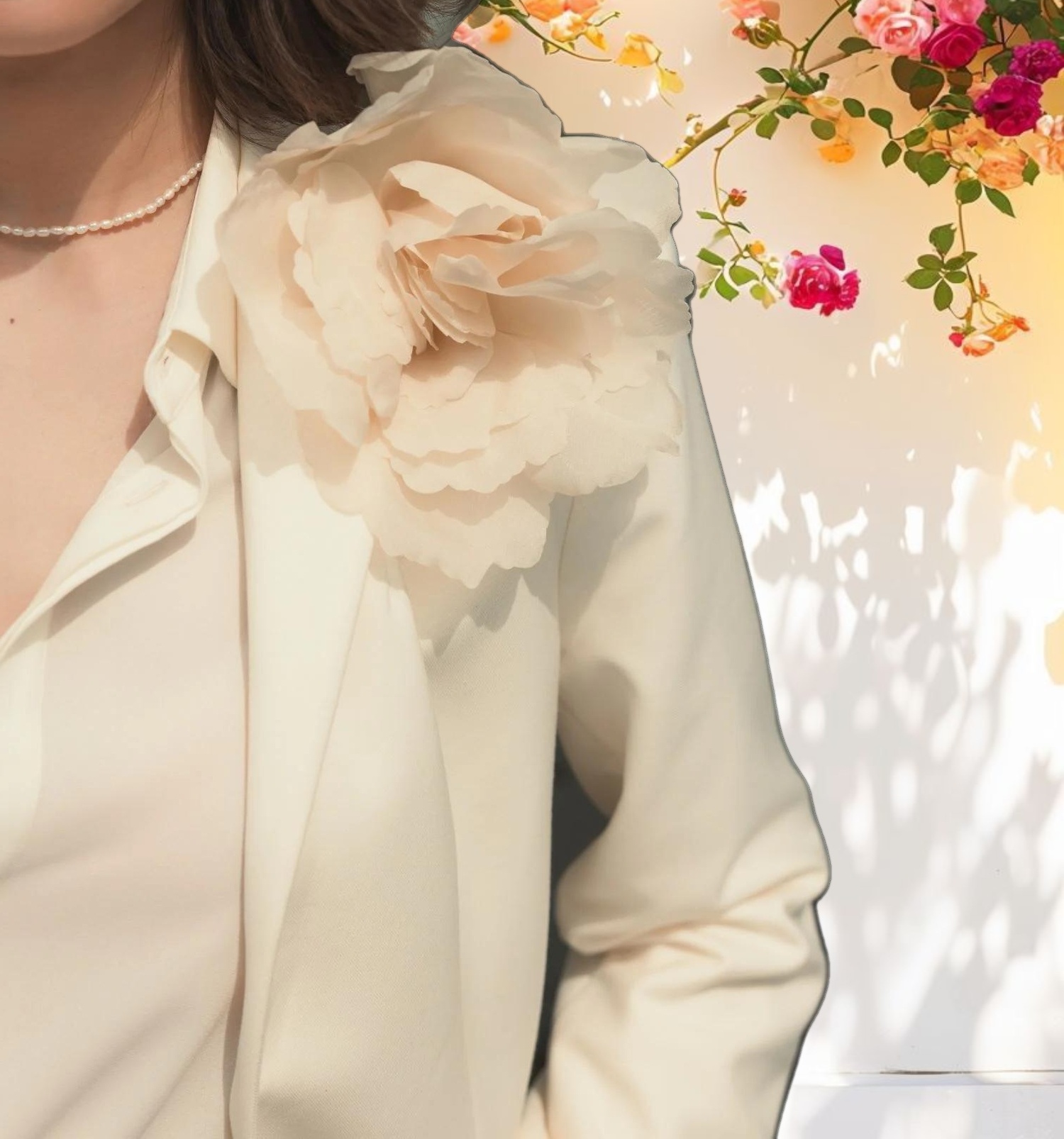 Classic Crepe Blazer Jacket With Flower