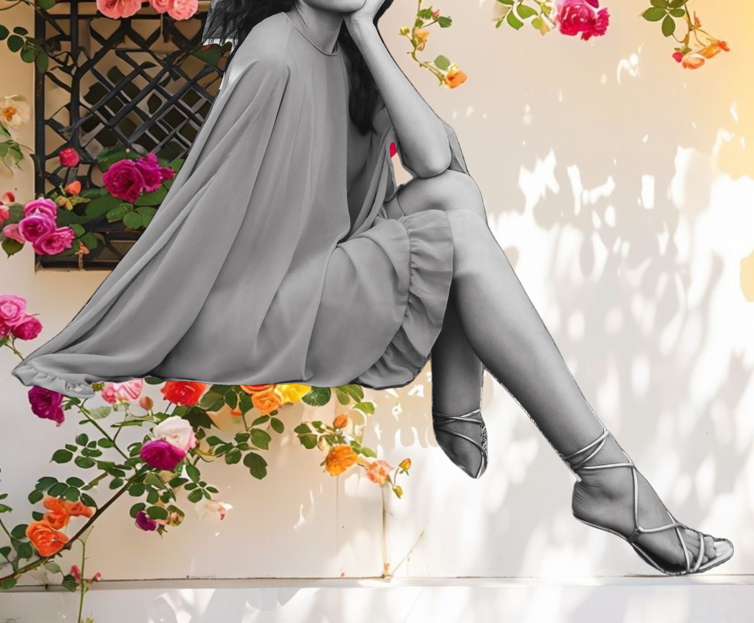 Elegant Ruffle Hem Cape Dress