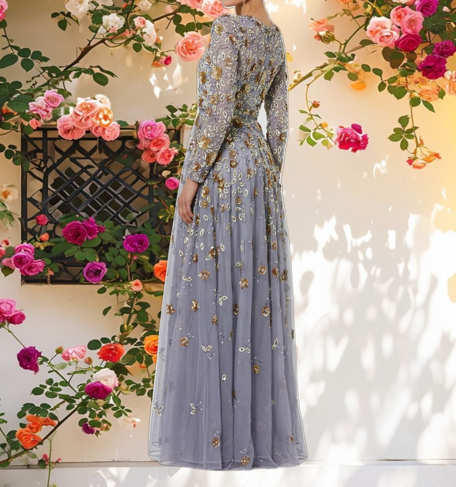 Glamorous High Neck Long Sleeve Gown