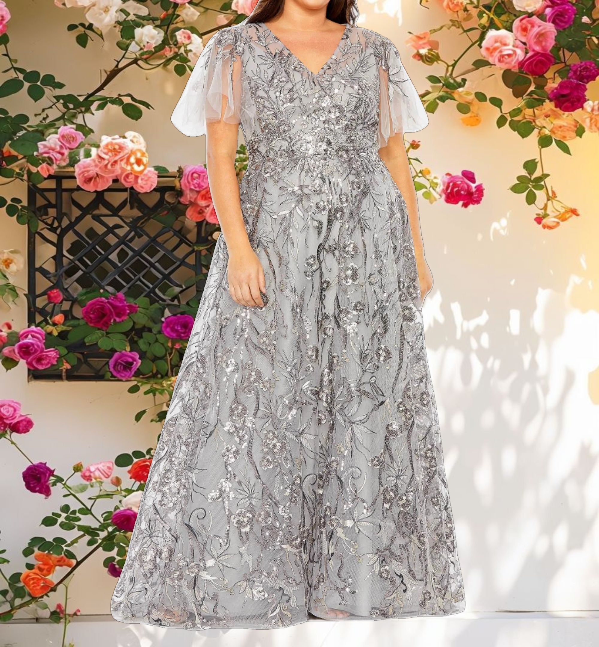 Elegant V-Neck Embellished A-Line Dress