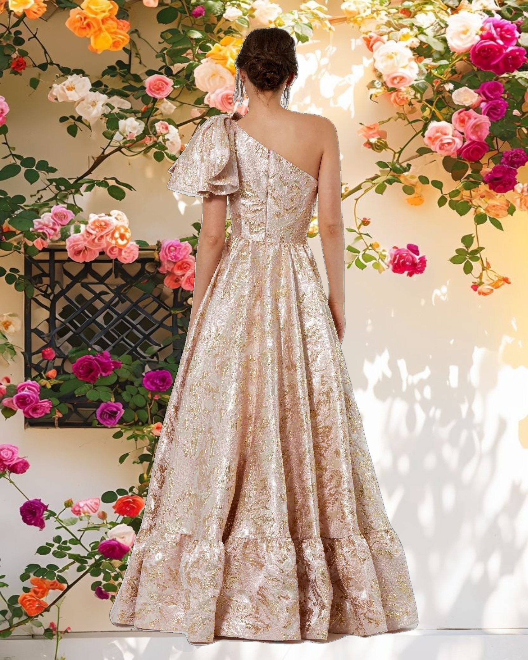 Pink Floral One Shoulder Dress With Bow