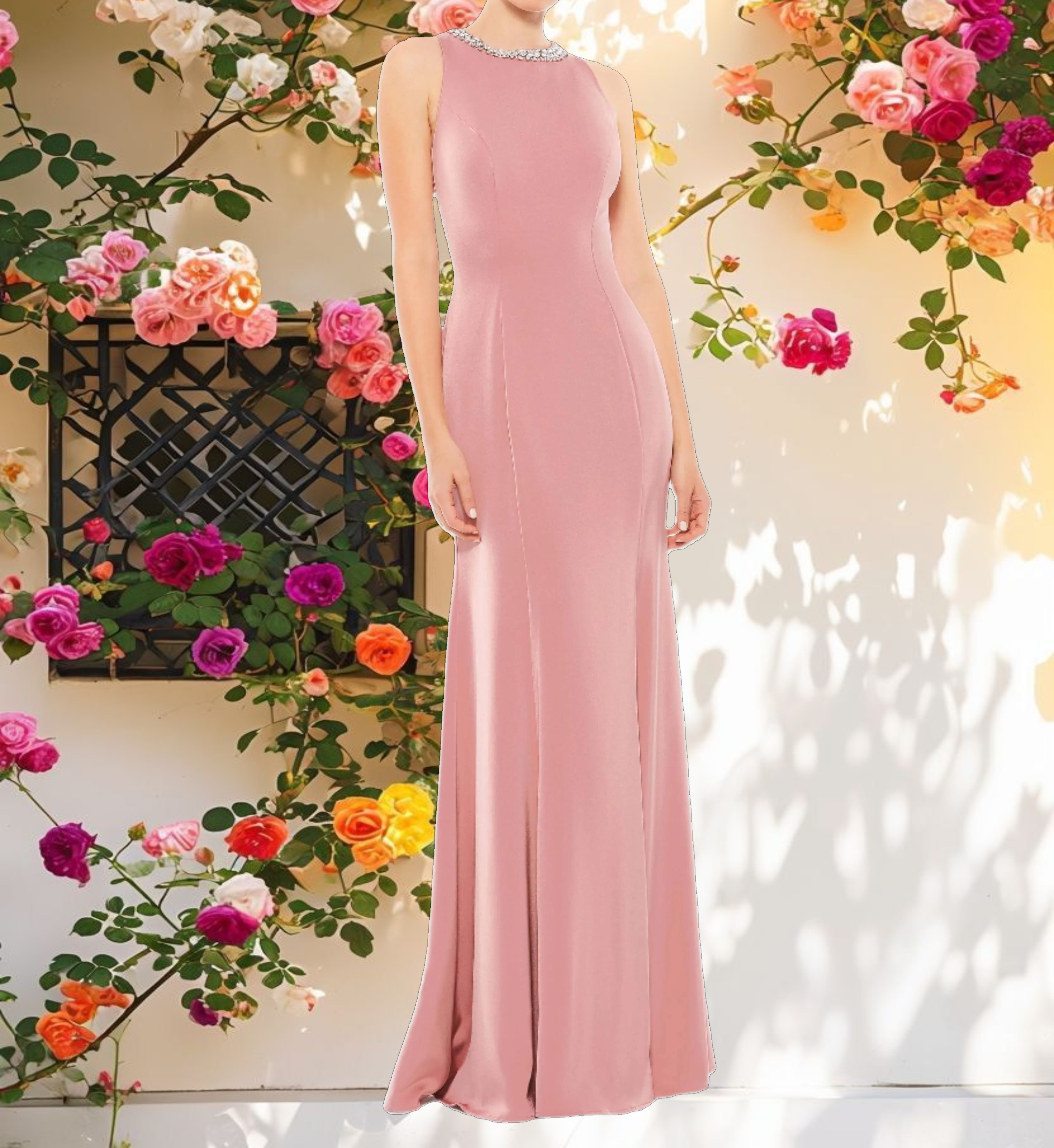 Sparkling Neck Flared Gown