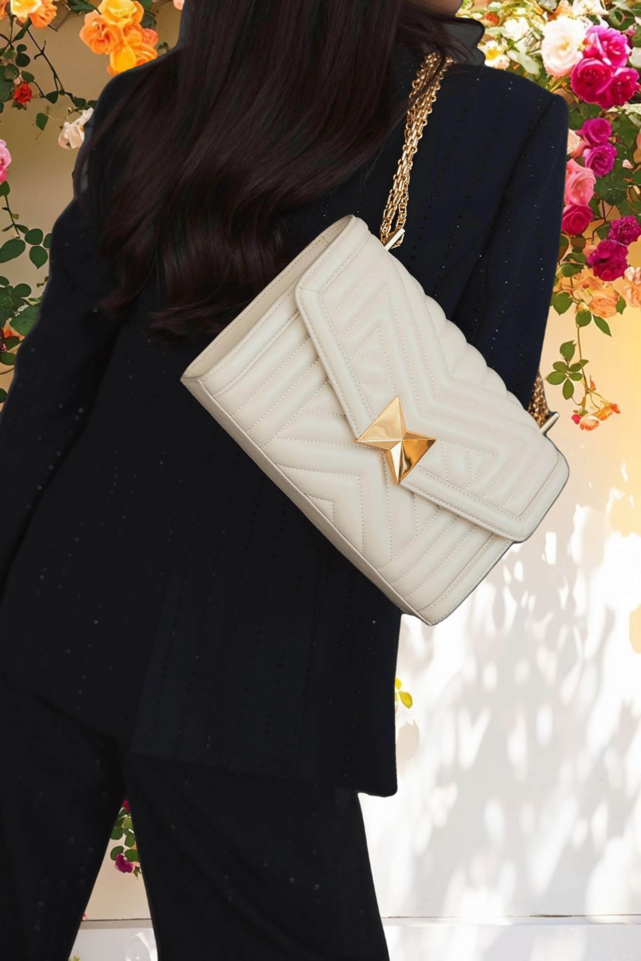 Quilted Napa Leather Handbag With Gold Chain