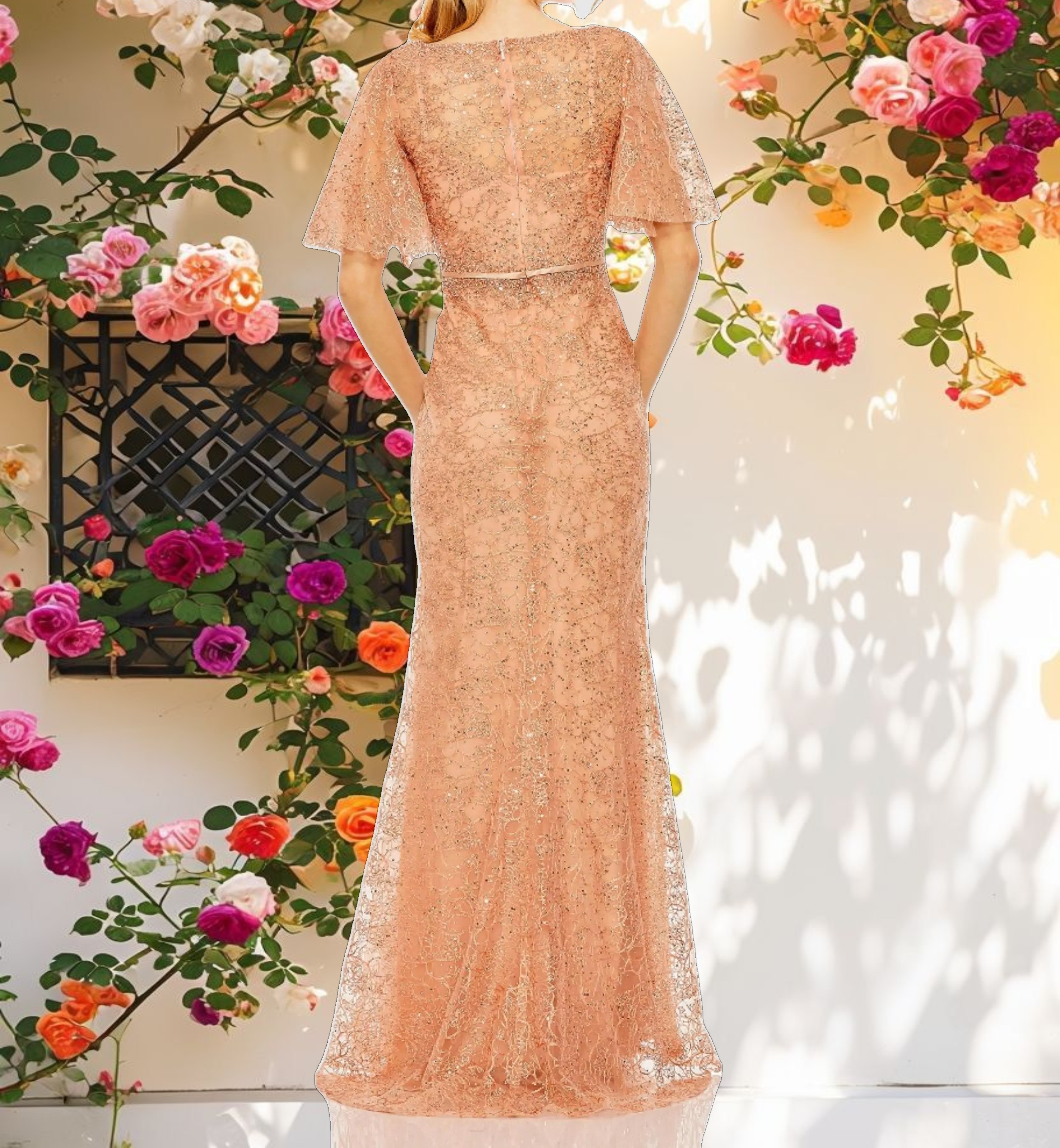 Stitched Neck Butterfly Sleeve Dress