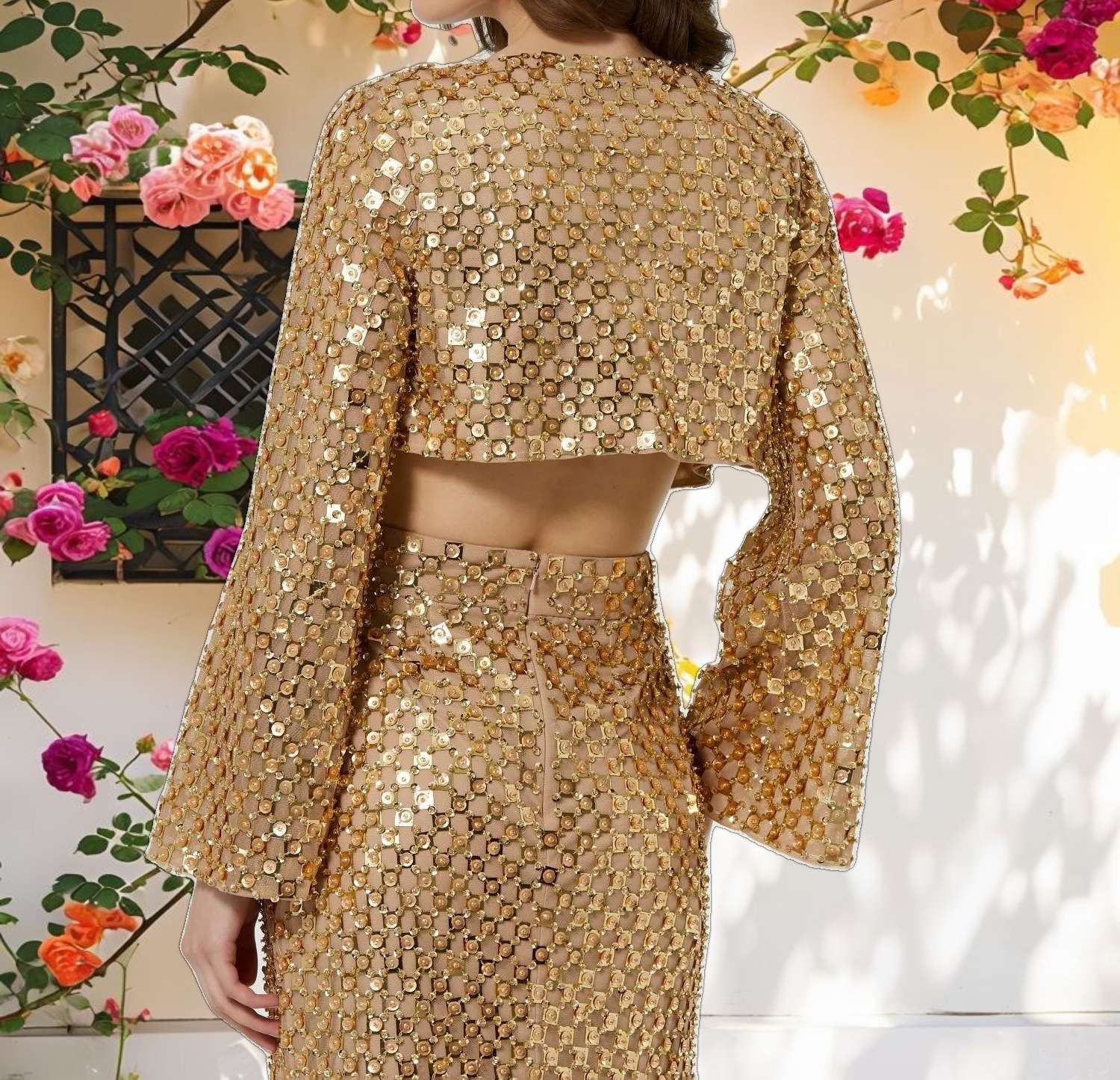 Studded Sequin Fabric Long Sleeve Cardigan