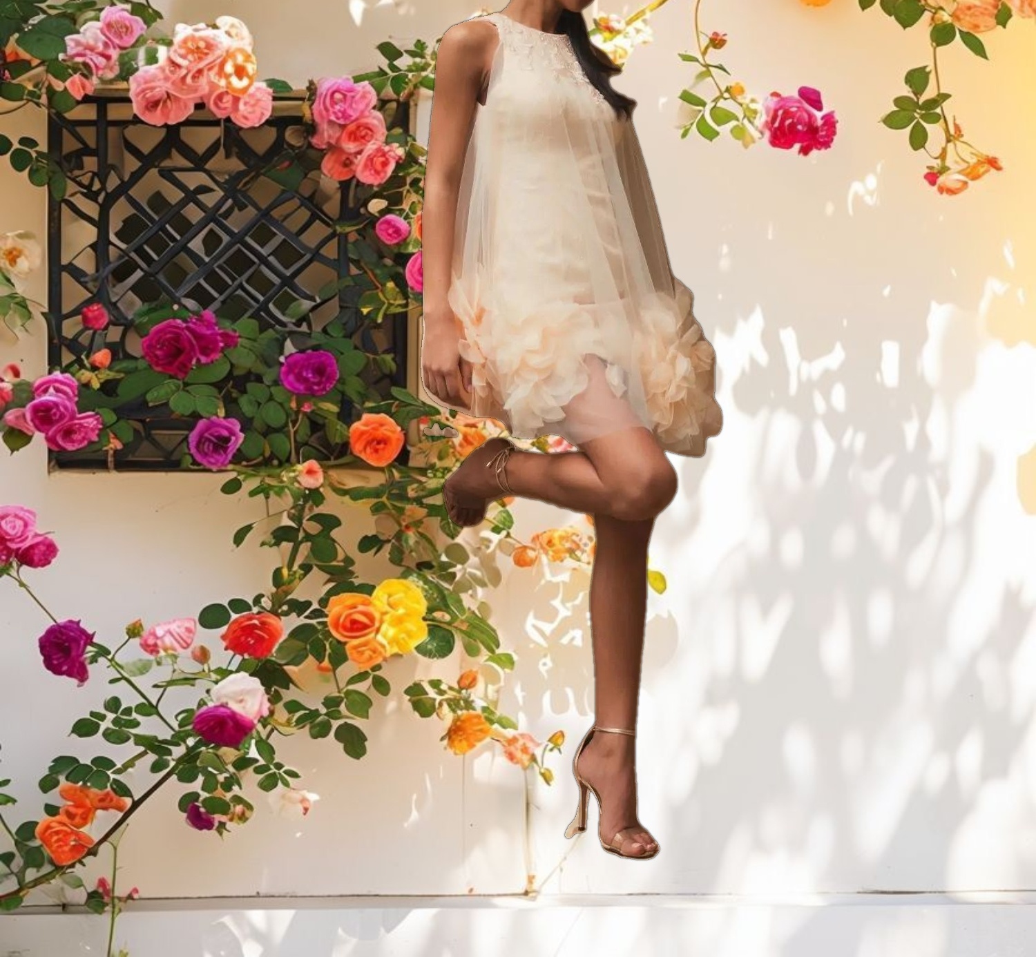 Pink Halter Neck Flowy Petal A Line Mini Dress