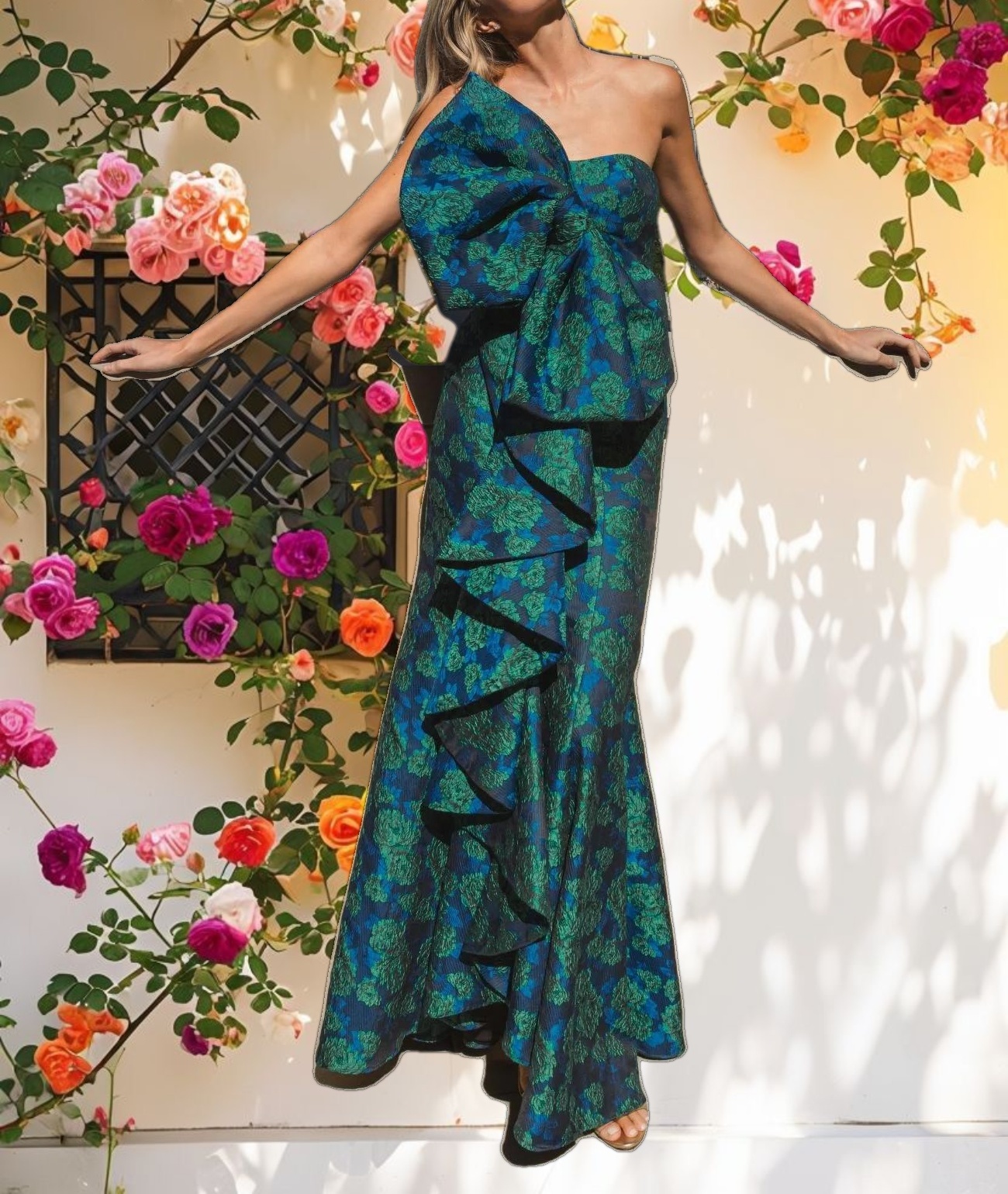 Strapless Brocade Fitted Gown