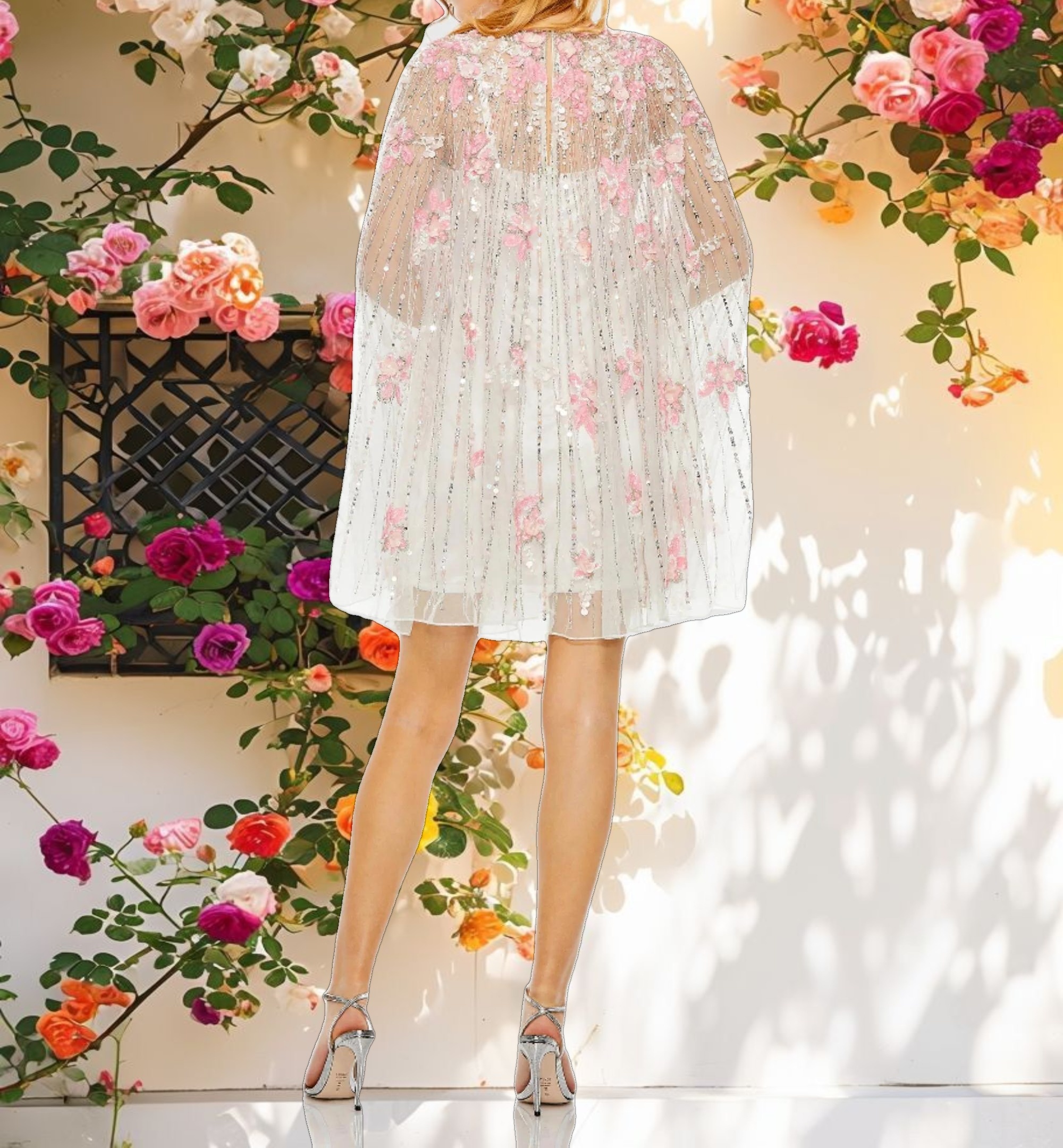 White High Neck Embellished Trapeze Dress