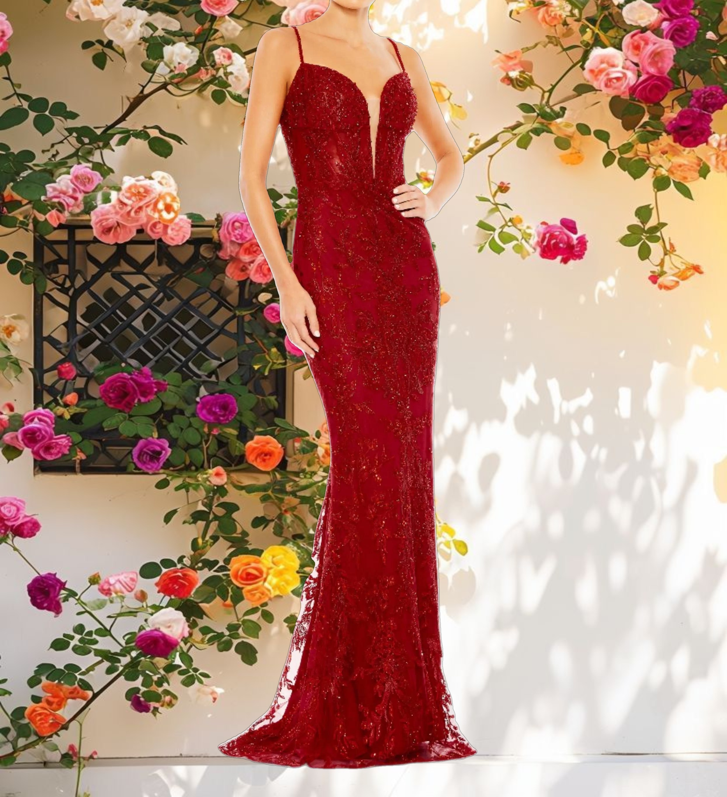 Studded Neck Illusion Fish Tail Dress