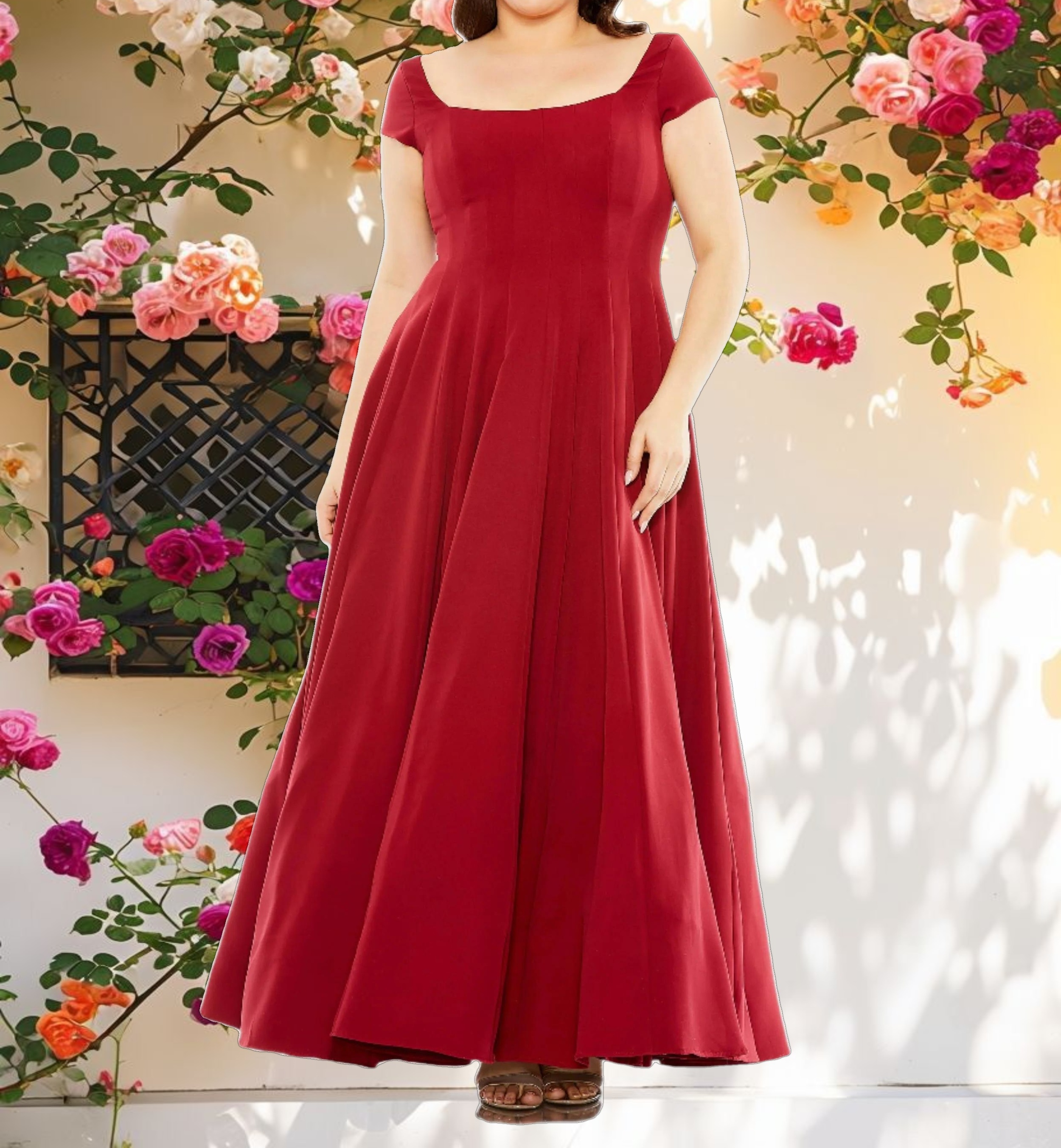 Cap Sleeve Square Neck Ball Gown