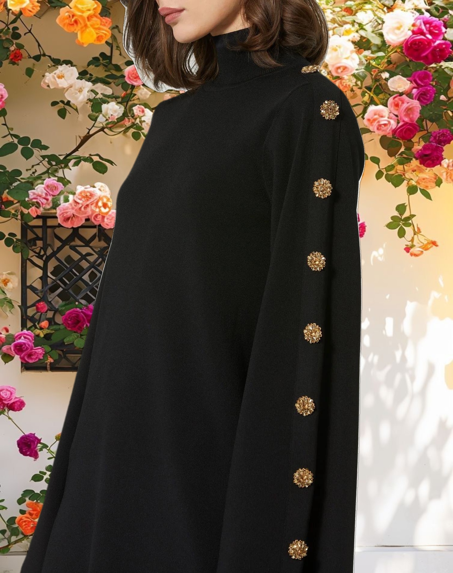 Black Long Sleeve Mini Knit Dress With Sleeve Detail