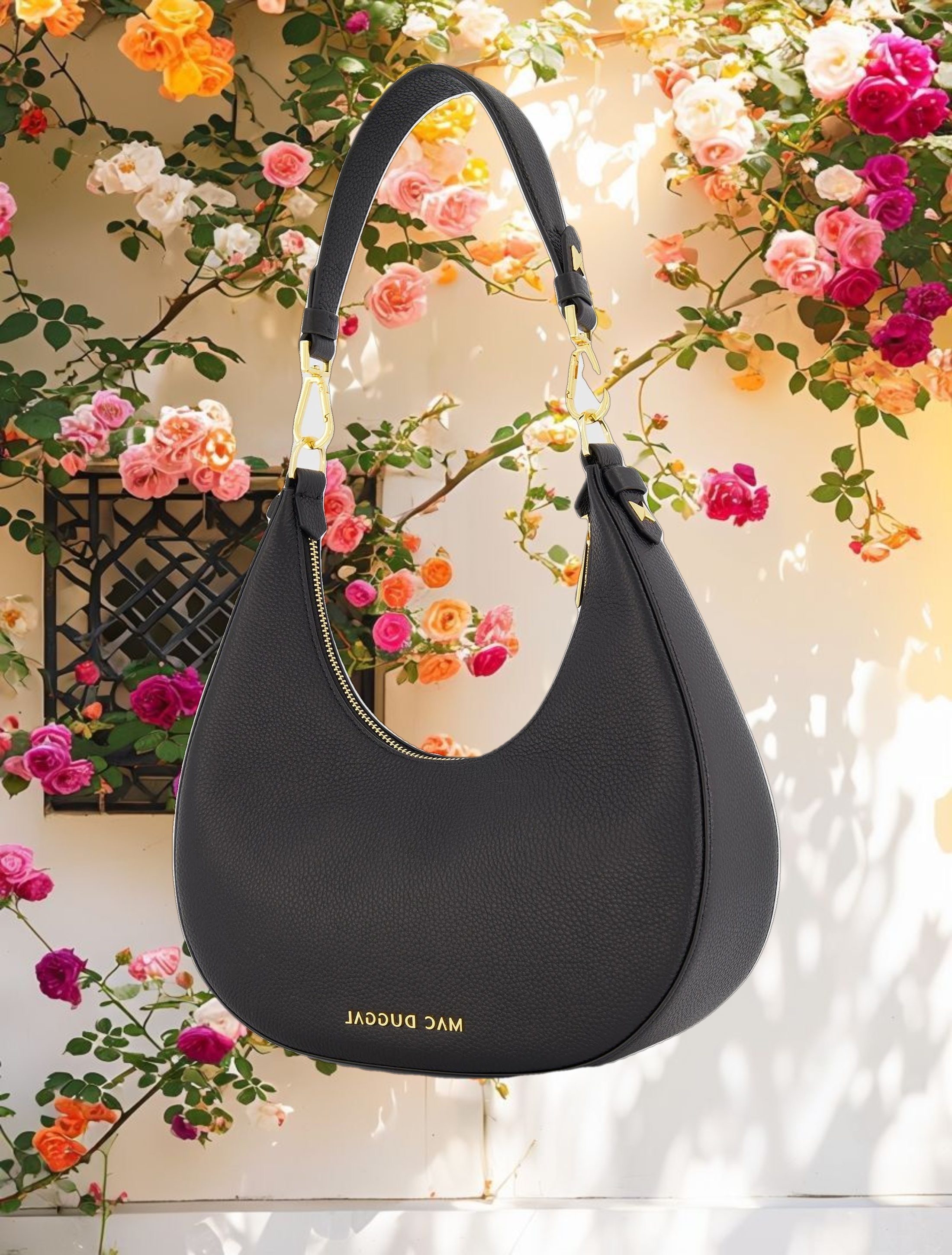 Grain Leather Hobo Bag With Gold Hardware